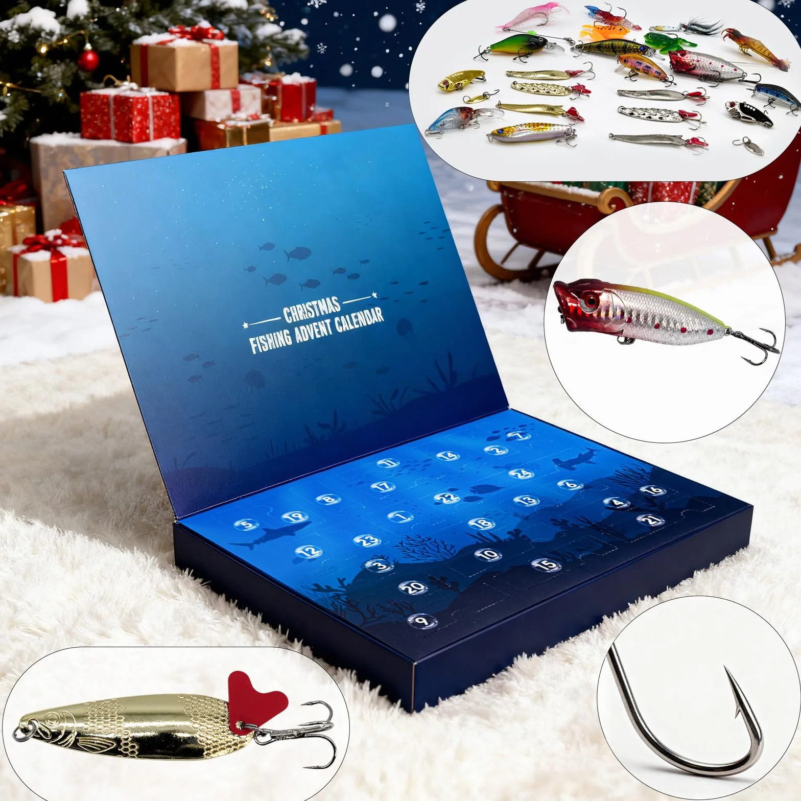 Panngu Calendario de Adviento 2025 Pesca 24 Días Cebos Anzuelos Regalo