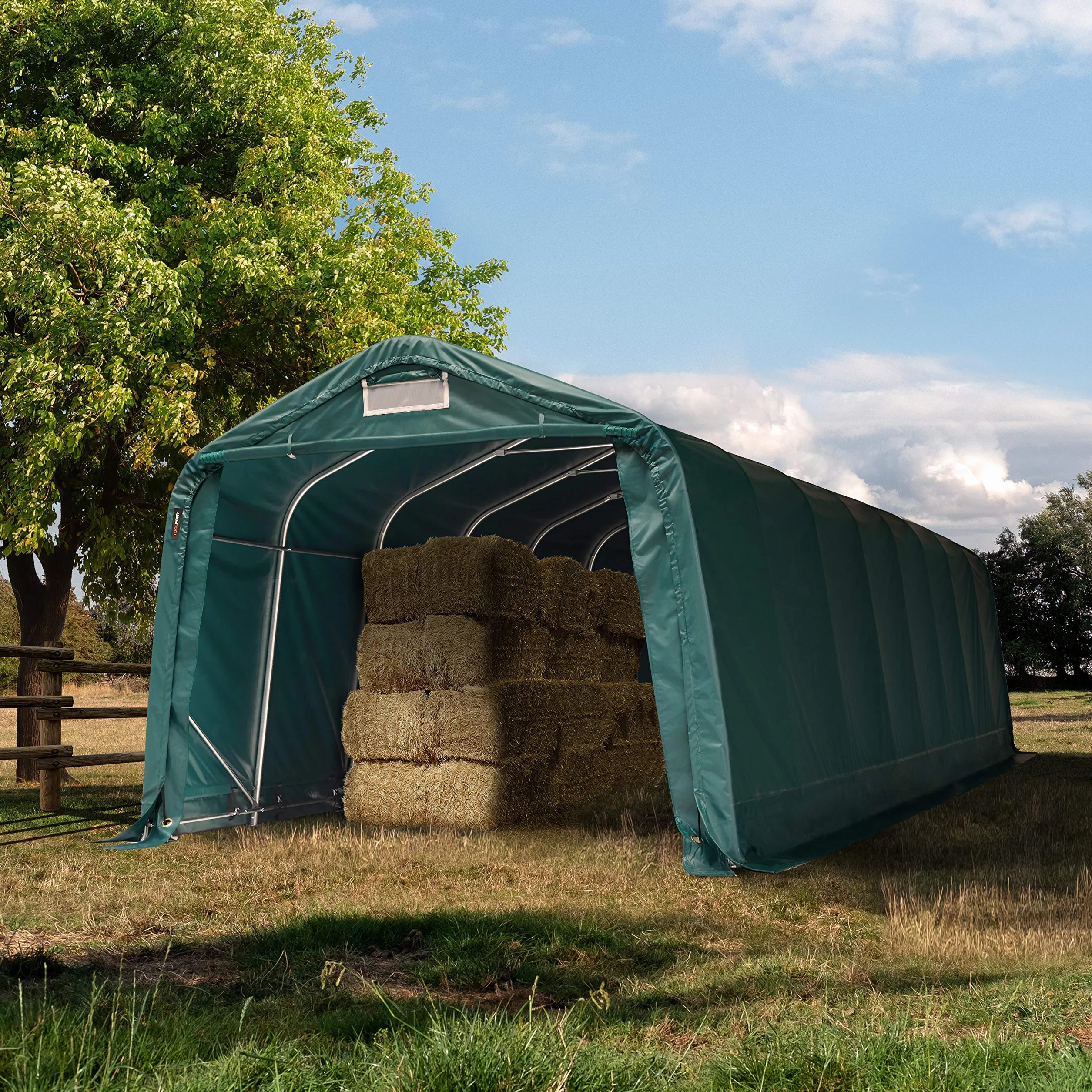 Robusto Refugio de pastizal 3,3x9,6 m Impermeable Lona PVC 800N Tienda de Almacenamiento, para Suelos de hormigón, Verde