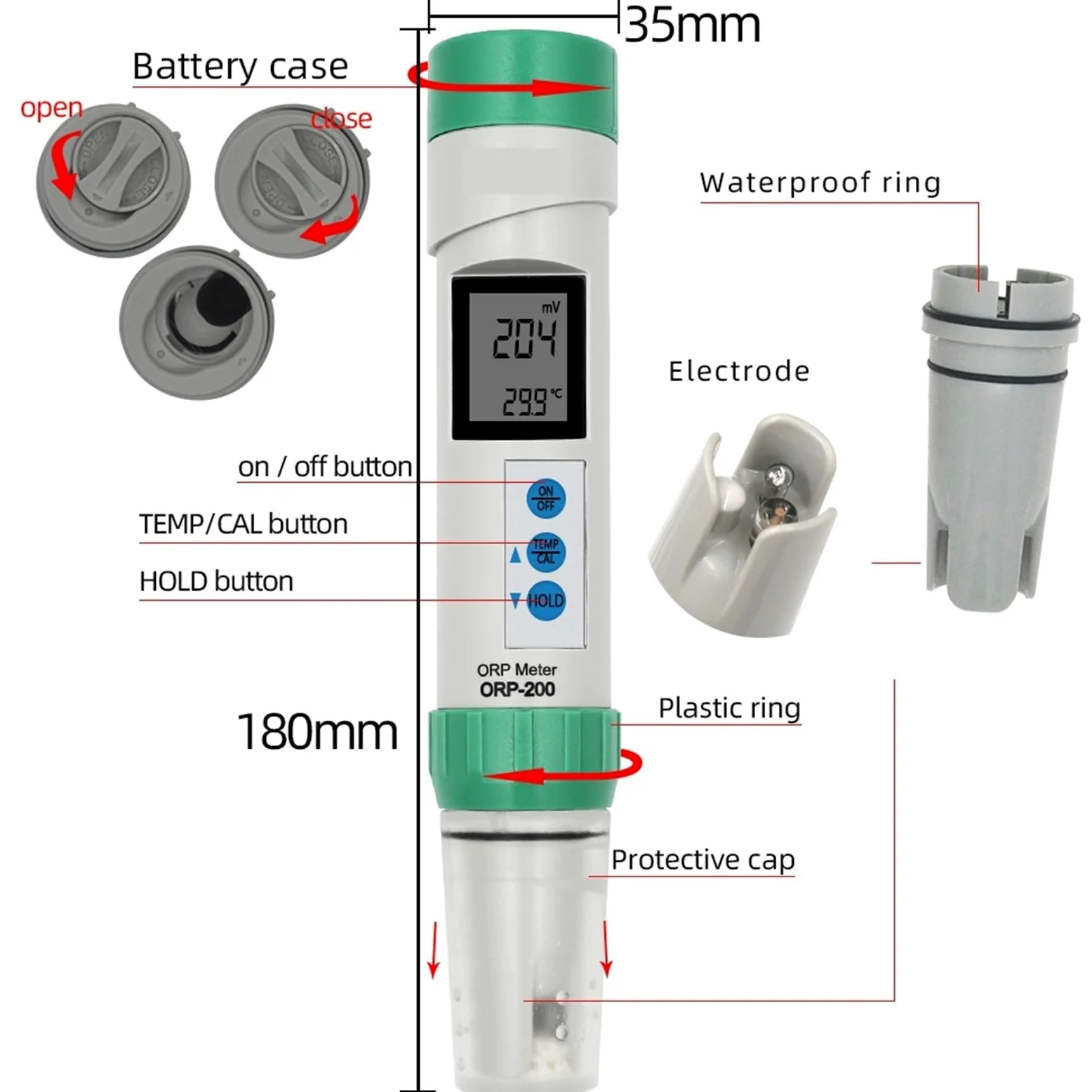 Medidor digital de ORP, pH y TDS, medidor temperatura, resistente al agua con calibración automática, portátil, COM-80/100/200/300/360, Monitor técnico