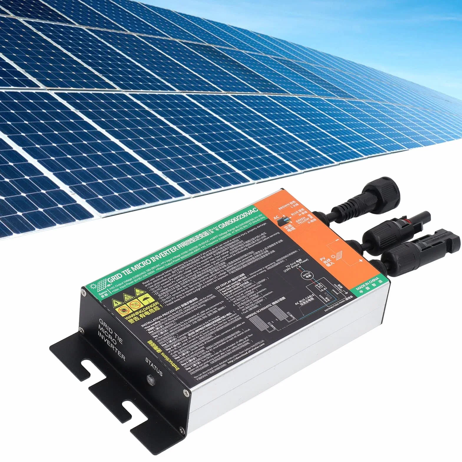 Microinversor Solar, Inversor de Onda Sinusoidal 500W 230V Conectado a la Red de 0,2 a 1,6 KW para Sistemas Solares Pequeños