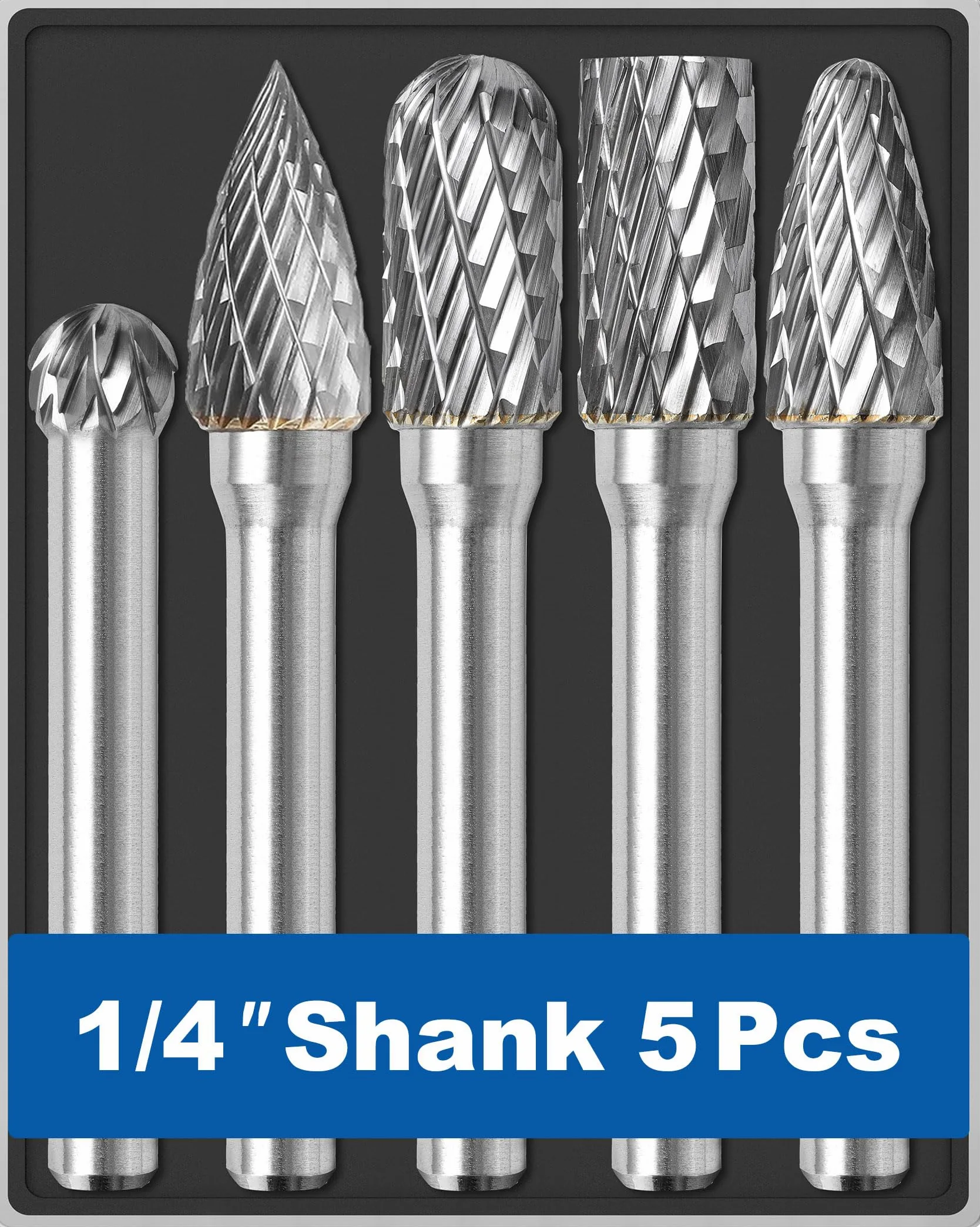 Sworker - Juego de 5 fresas de carburo de tungsteno de 6,35 mm con varilla de 6,35 mm, brocas de pulido para herramienta giratoria de metal, accesorios de fijación, rallador, soldadura, madera, piedra