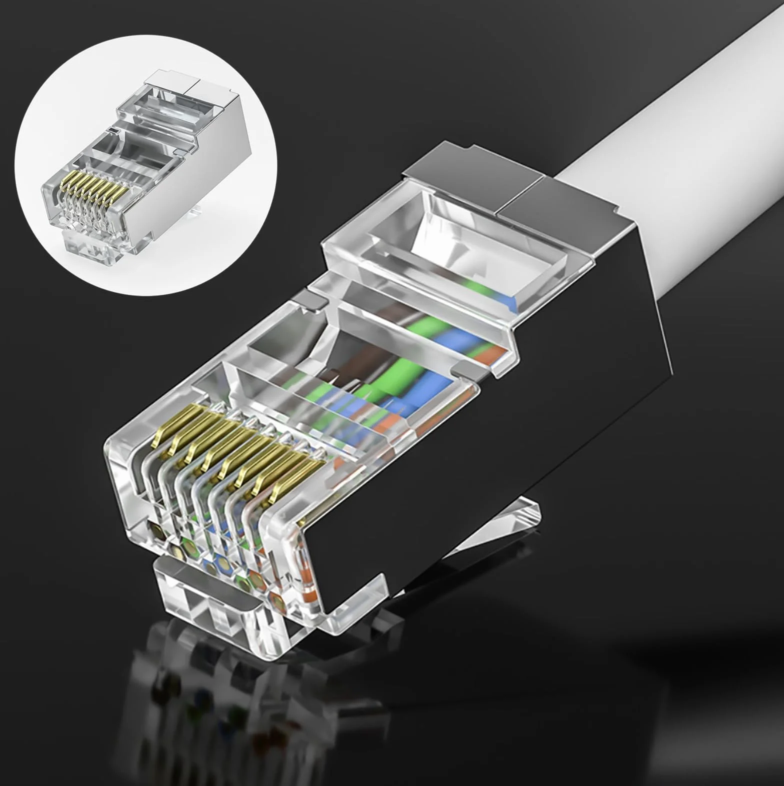 Enchufes RJ45 Blindado Ethernet Cat5e Cat6 Conectores chapados en oro 8P8C 50U