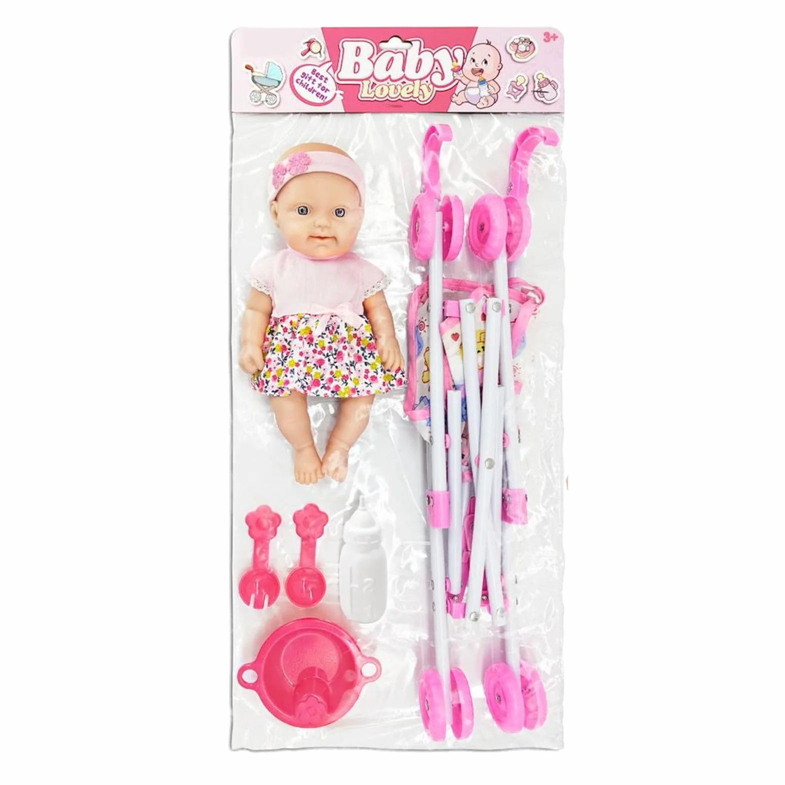 Conjunto De Cochecito De Muñeca Para Niños, Accesorios De Juego De Simulación Realista, 10 Pulgadas