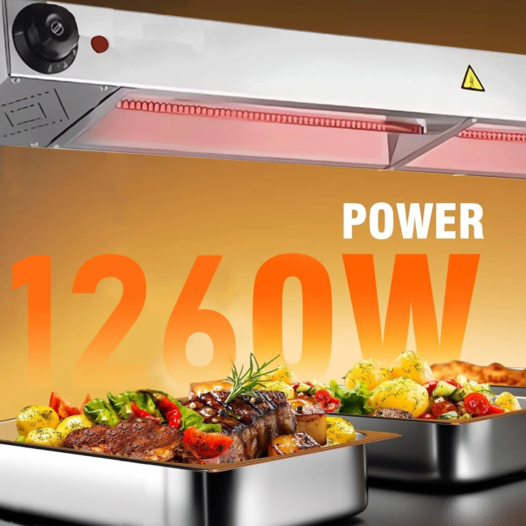 Lámpara de Calor de Alimentos Suspensión, Lamparas de Calor Hosteleria Acero Inoxidable, Lámpara de Aimentos Comerciales para Cocina, Buffets y Hoteles, Temperatura Ajustable (1PC, 120CM)