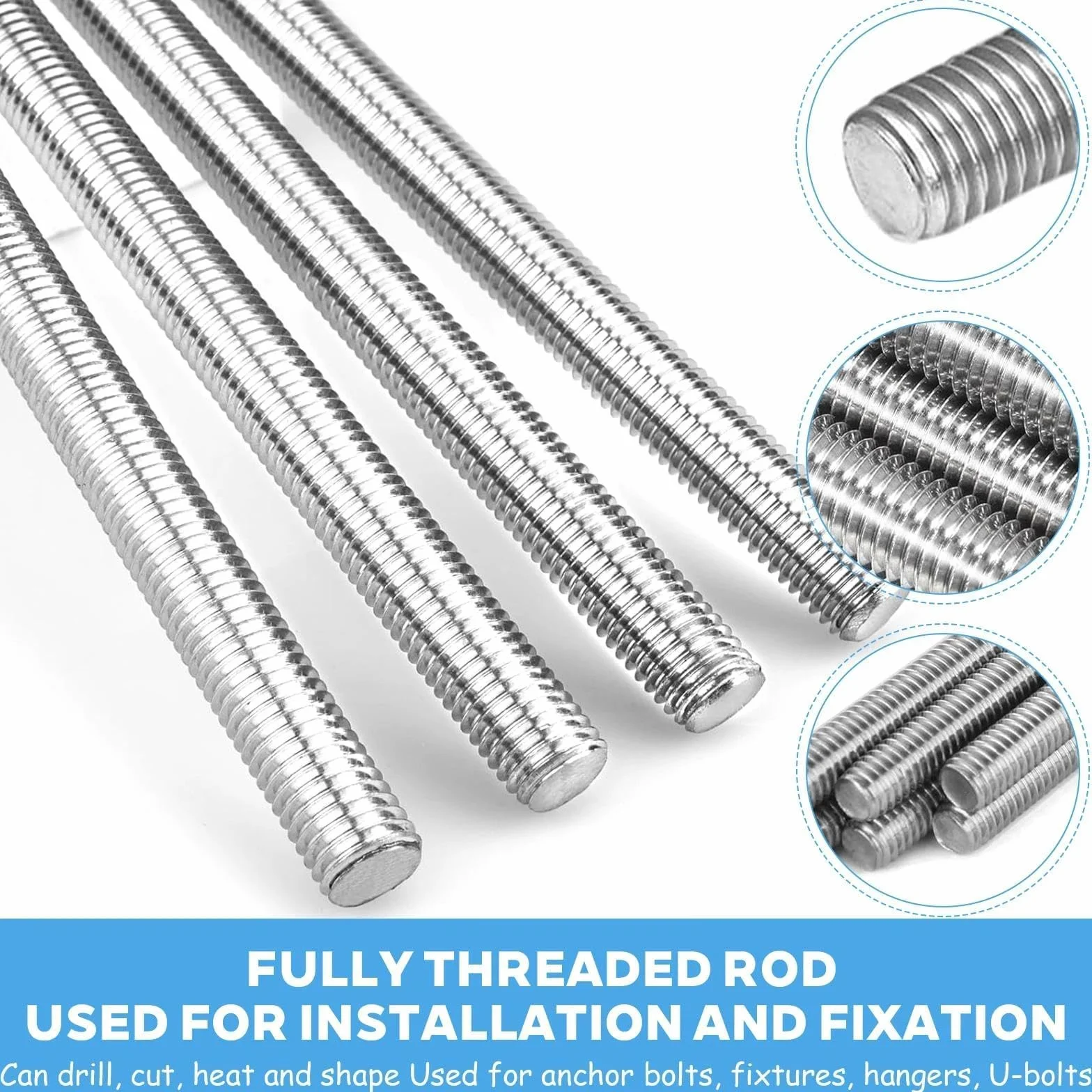 Varilla Roscada M6 x 300 mm Acero Inoxidable 304 Paso 1mm A2-70 6 Piezas