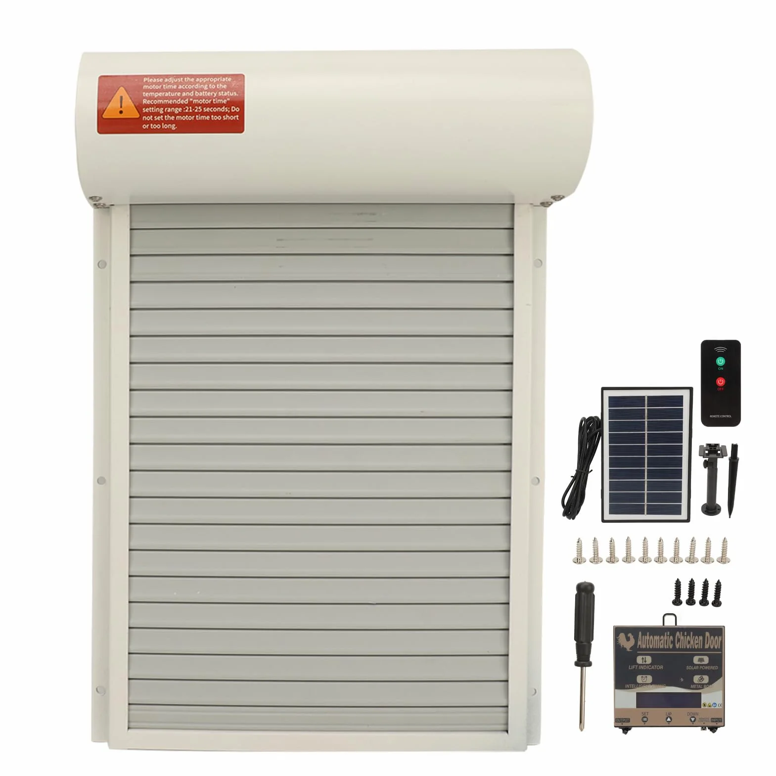 Generic Puerta Automática para Gallinero con Energía Solar, Sensor de Luz y Temporizador para Uso Doméstico en Granja, Hierro Duradero, Metal y Plástico (WHITE)