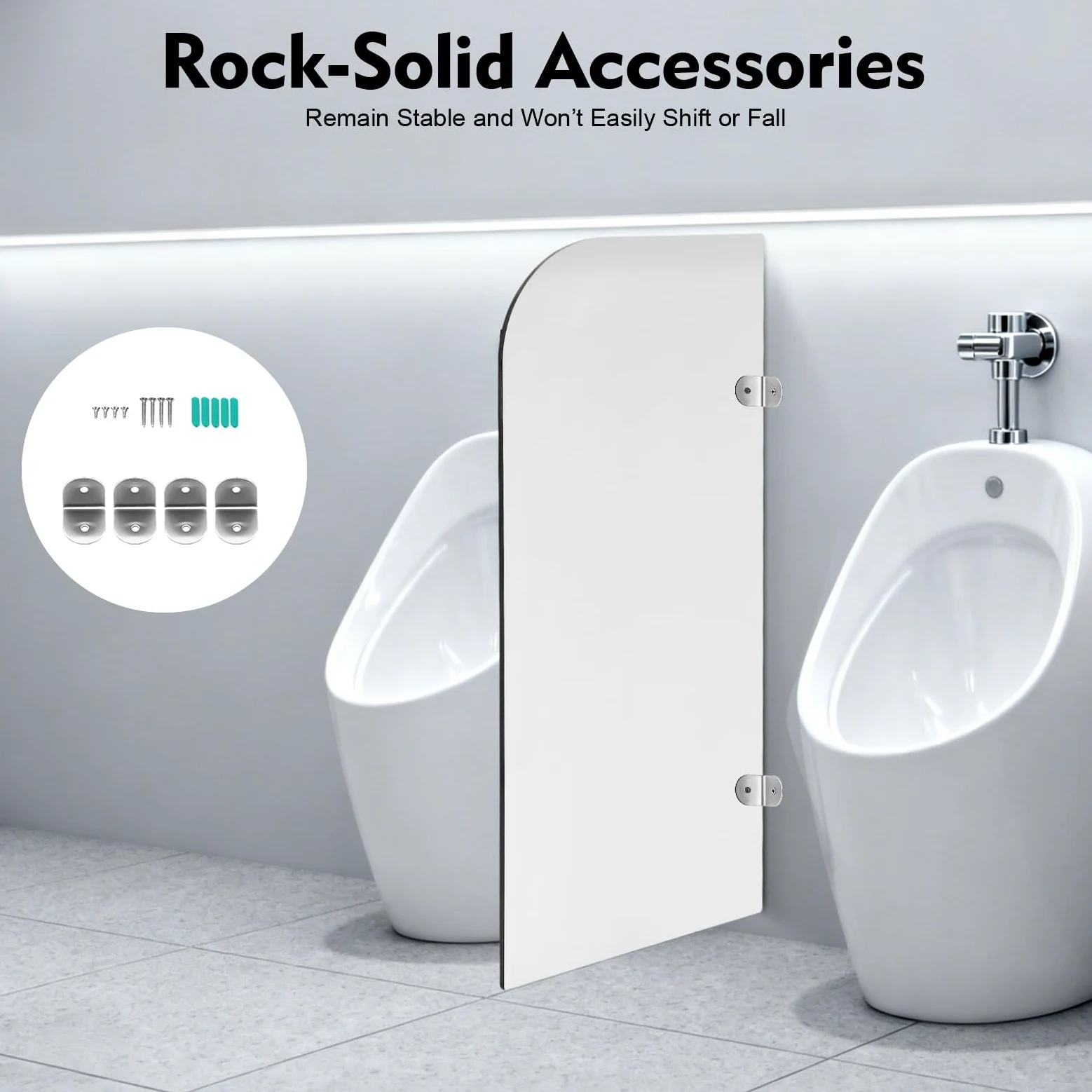 Mampara urinario y WC con protección visual, 40 x 90 cm, montaje en pared, pared púbica, fácil instalación, para inodoros públicos masculinos (gris claro, ángulo redondo)