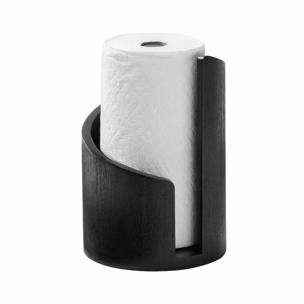 Soporte vertical para toallas de papel encimera base madera barra metal