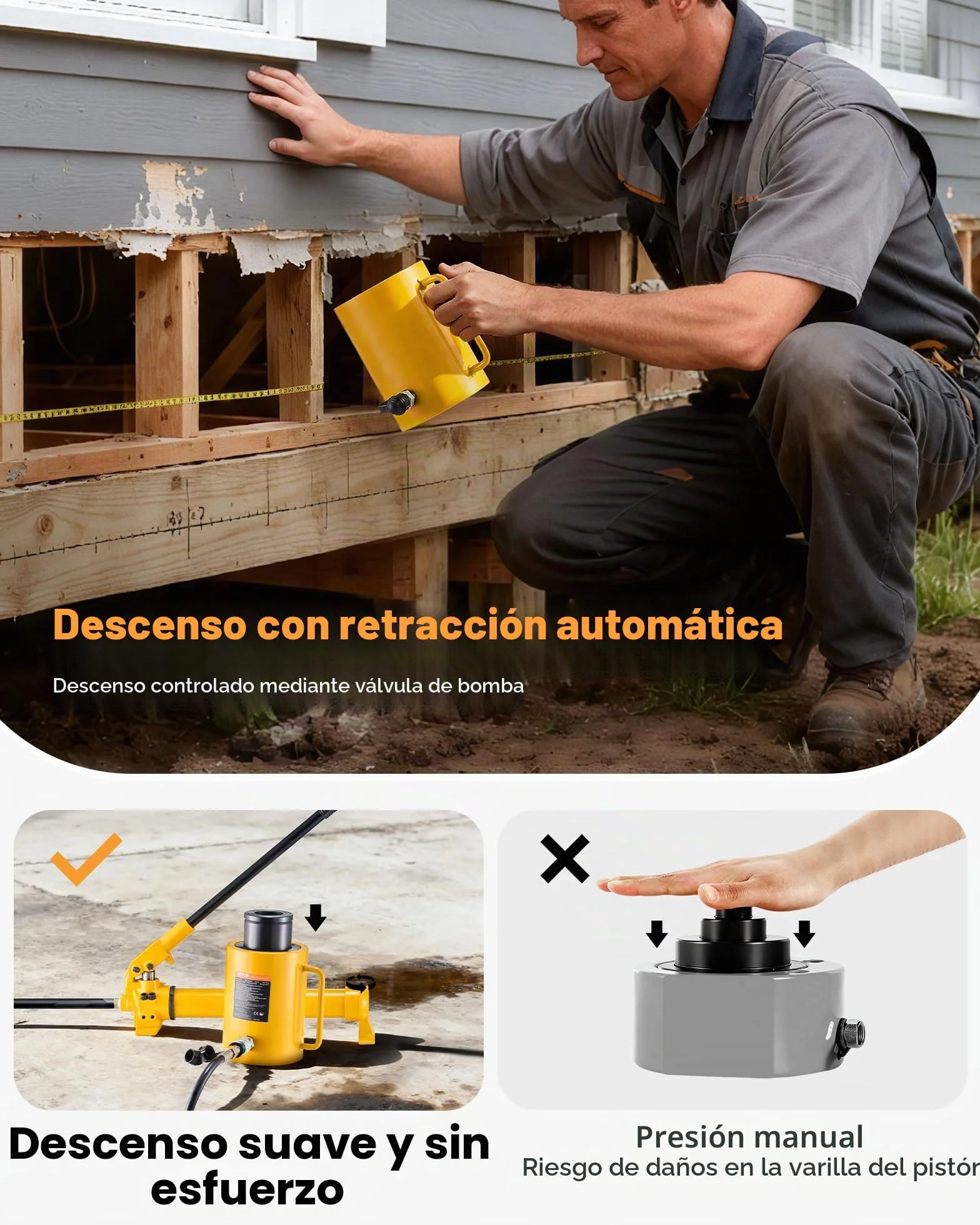 VEVOR Gato Hidráulico Carretilla Capacidad de 60 t, Gato Hidráulico para Coche, Carrera del Pistón de 50 mm, Altura Total de 230 más 12 mm, para Coche, Furgoneta, Barco, Camión, Caravana