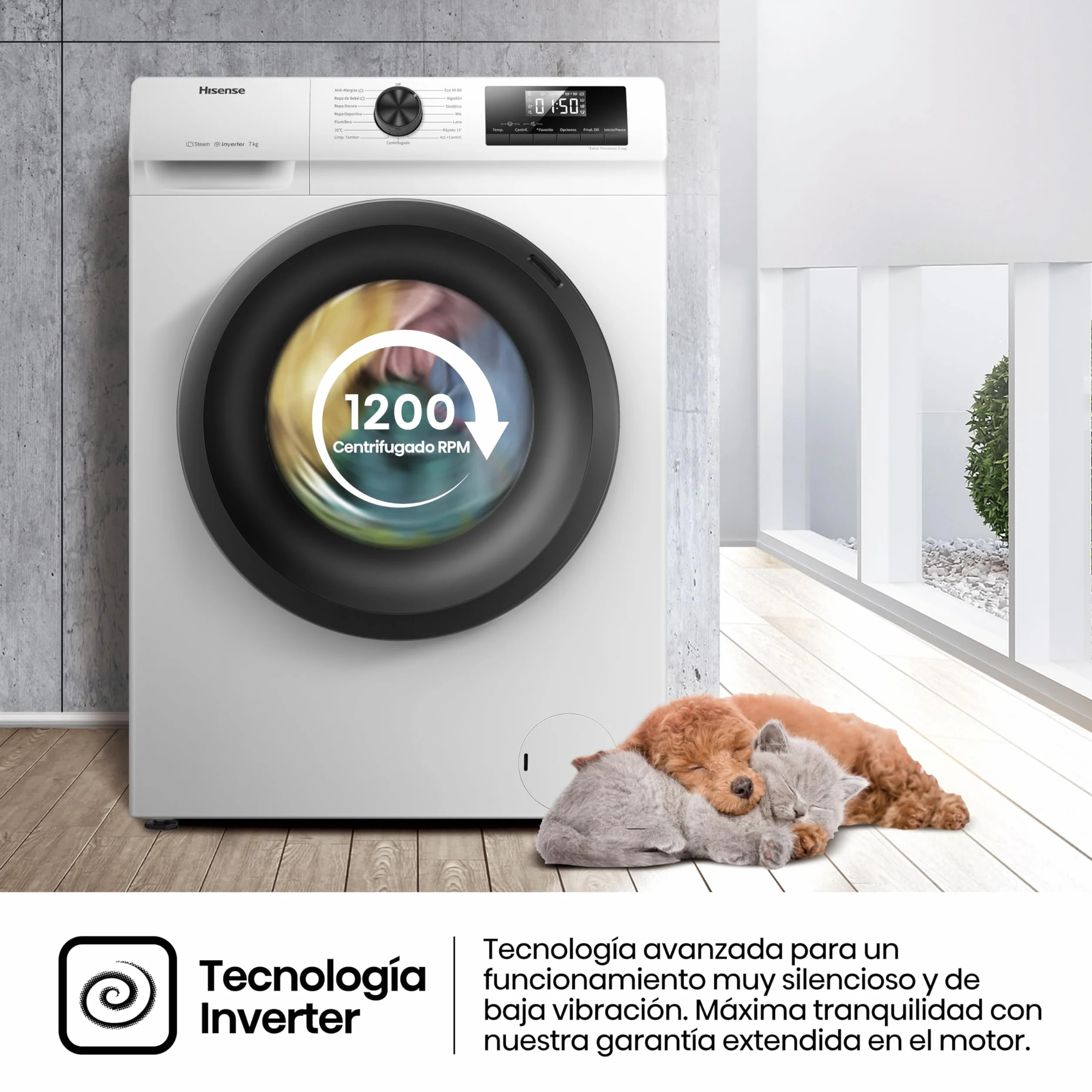 Hisense Lavadora WFQP701219VM 7 Kg 1200 rpm 84.5 cm Blanco