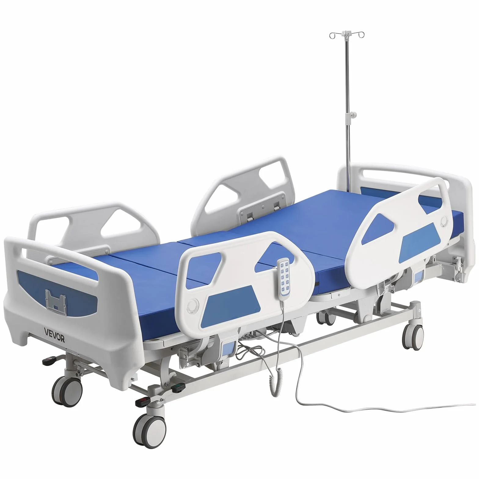 VEVOR Cama de Hospital Eléctrica de 5 Funciones, con Sistema de Cierre Centralizado y Trendelenburg, Cama Médica con Ruedas para Hospitalización en Easa, Capacidad de 250 kg, 217 x 108 x 47-76 cm