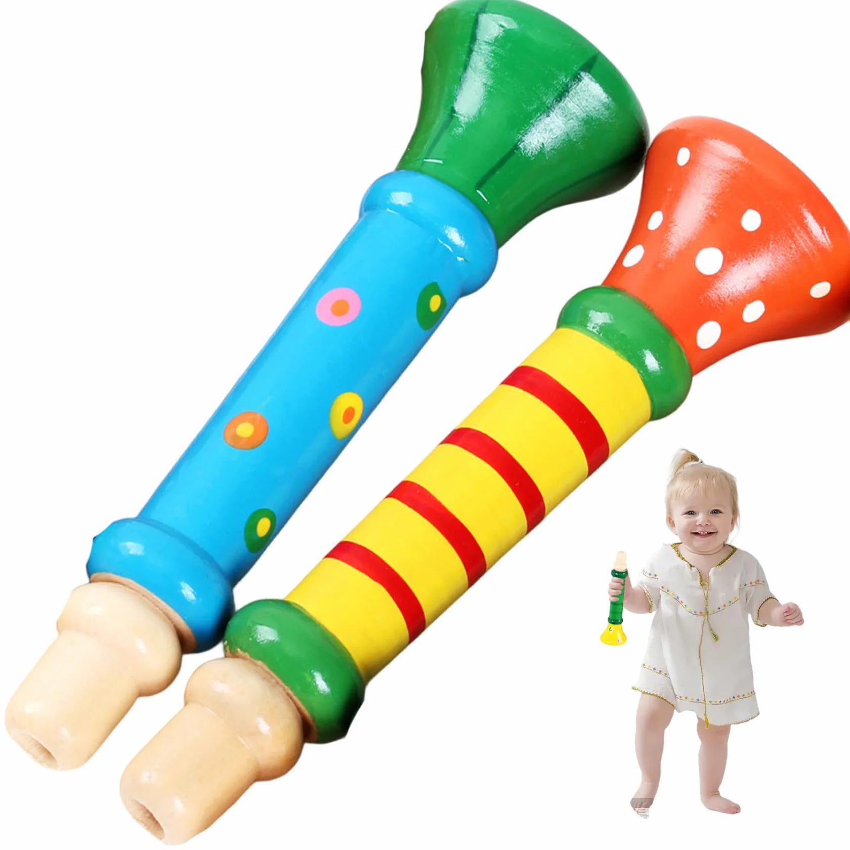 Trompeta de juguete de madera para niños pequeños 2 piezas instrumento musical de simulación