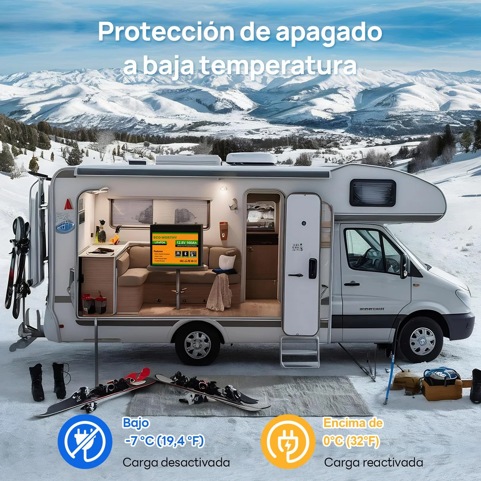 ECO-WORTHY Batería LiFePO4 12V 100Ah Bluetooth BMS Protección Baja Temperatura 1280Wh para Autocaravanas