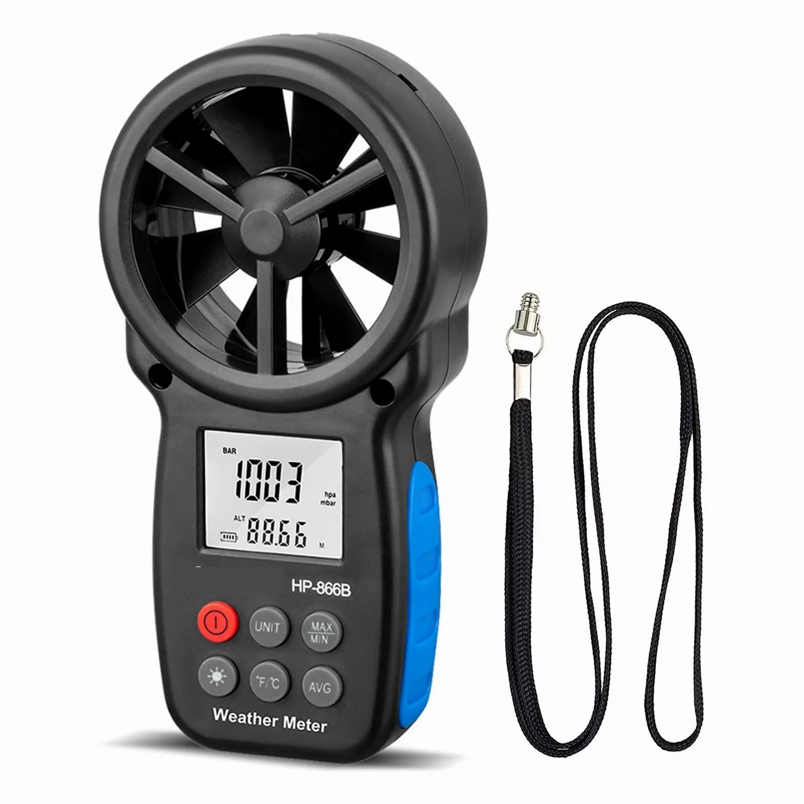 Medidor de flujo digital Anemómetro Digital 866A/866B/866B-APP, medidor de velocidad del viento, mide la temperatura del viento y el flujo del viento con retención de datos y USB para agua diesel quer