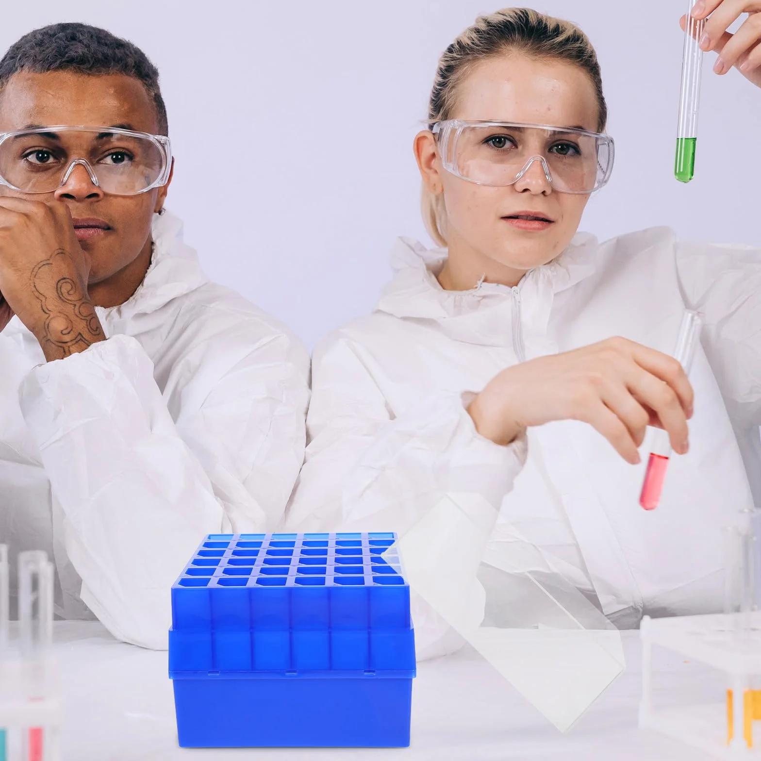 Plástico Caja para Tubos de Ensayo 36 Compartimentos Almacenamiento Transporte Laboratorios Muestreo