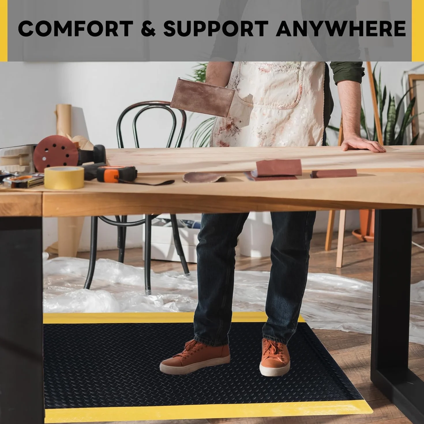 Nisorpa Alfombrillas extra gruesas antifatiga industrial, 90 x 150 cm, 15/16 pulgadas, ergonómica, resistente, placa de cuadros comercial, antifatiga, para taller, fábrica, garaje