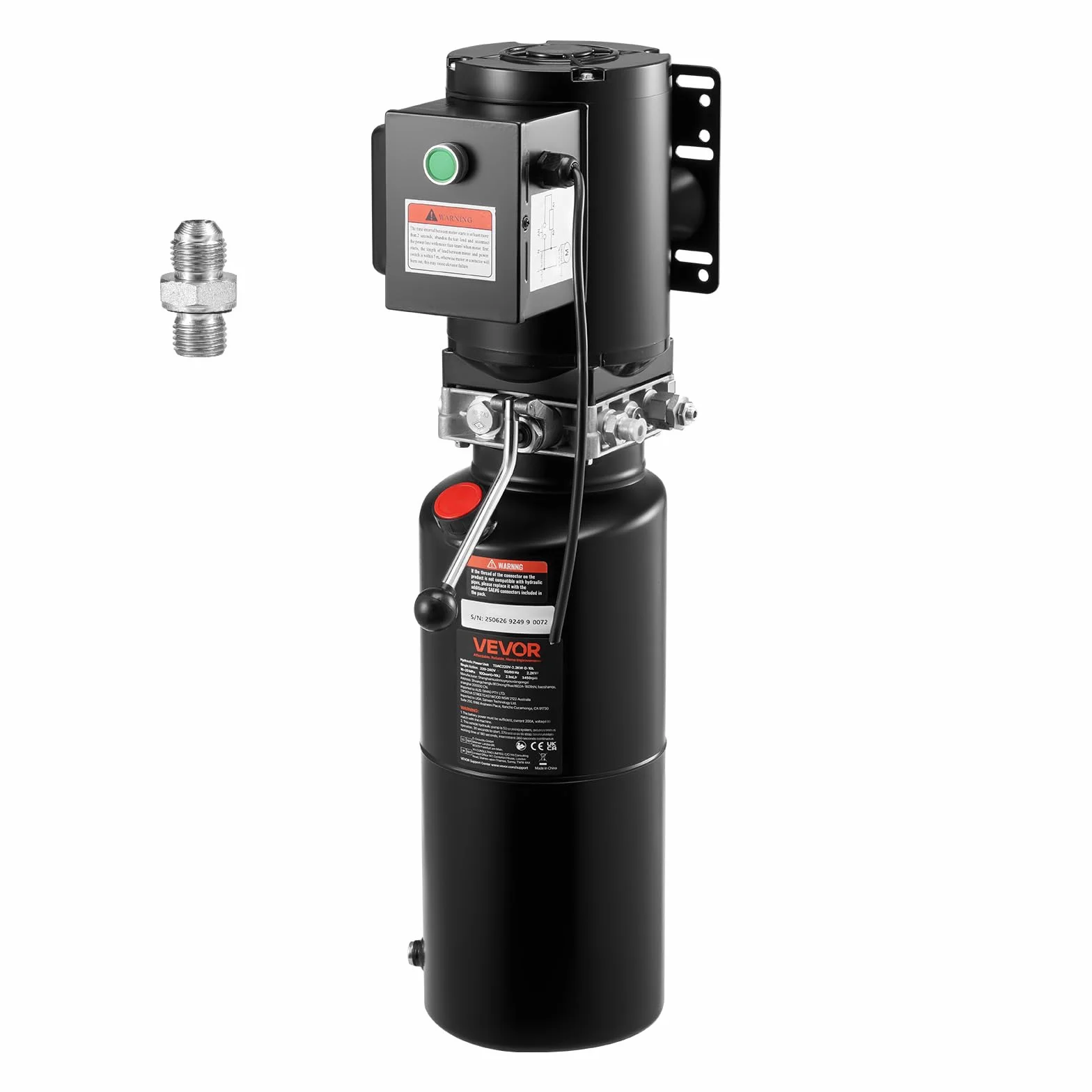 VEVOR Bomba Hidráulica de Simple Efecto, Caudal de Aceite de 6,3 L/min, Presión Máxima de Descarga 22 MPa, para Camiones, Talleres Mecánicos y Elevadores de Vehículos, Negro, 710 x 250 x 260 mm