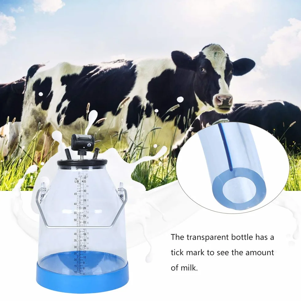 Ordeñadora de Vacas Portátil Transparente de 32 Litros, Cubo para Máquina de Ordeño, Barril, Ordeño Eficiente en Granjas Lecheras, Seguro y Conveniente con Visualización Clara, Compatible con