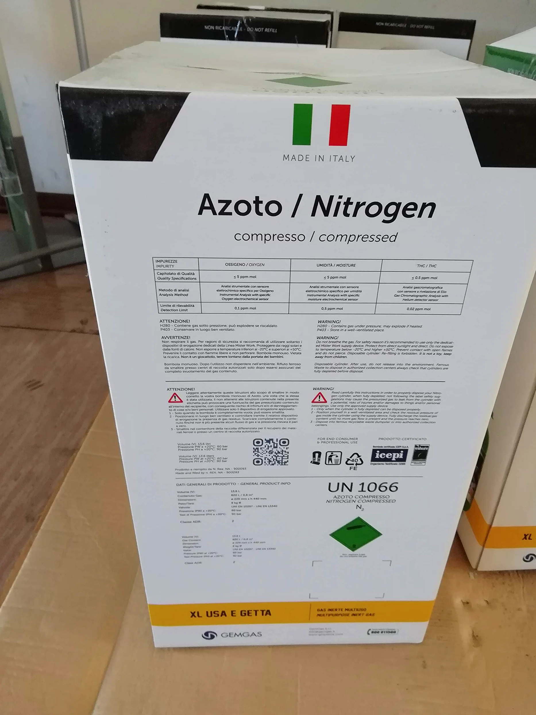 Bombona de nitrógeno XL desechable de 13,6 l