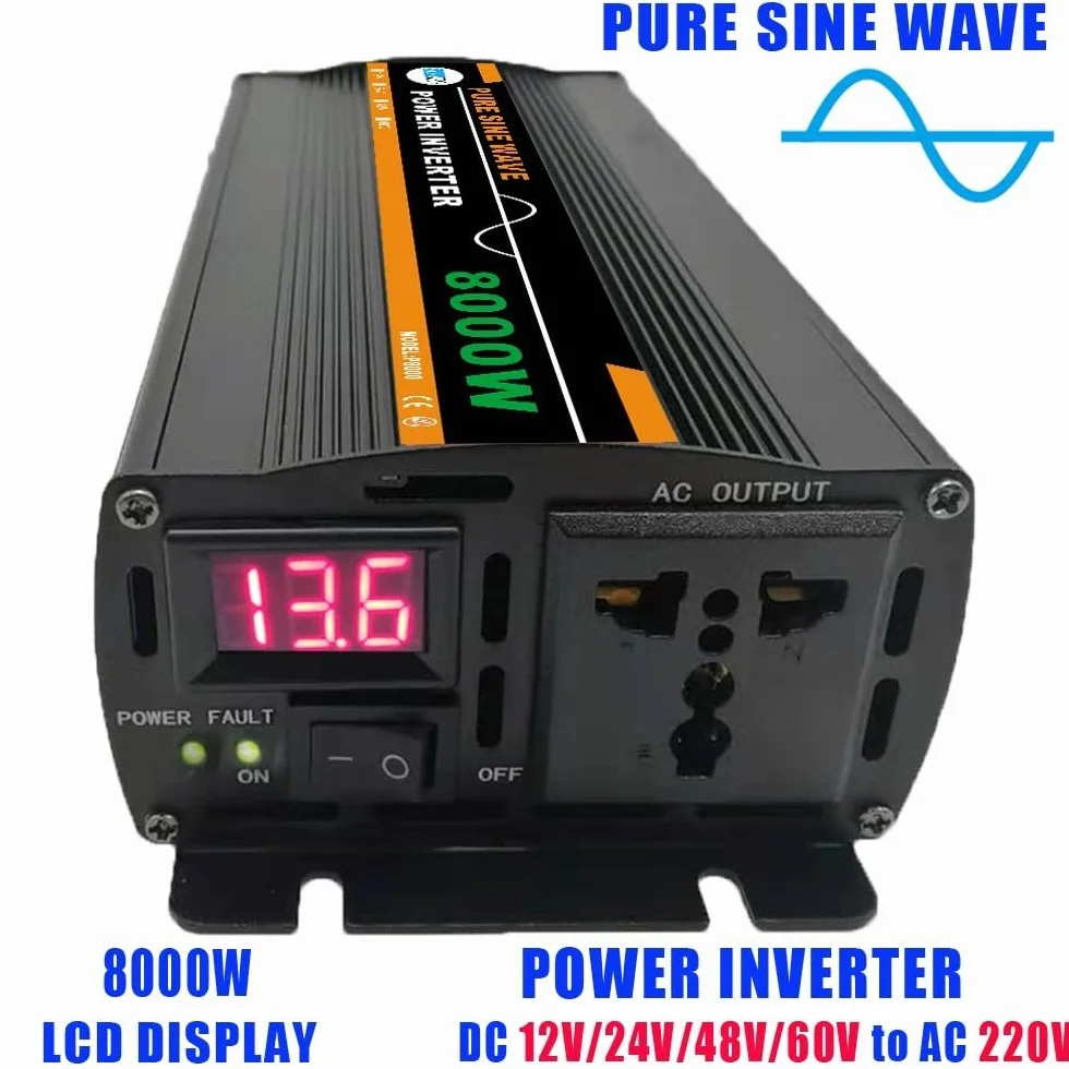 SPORTARC Inversor de corriente de onda sinusoidal pura de 8000 W para panel solar, hogar (12 V - 220 V)