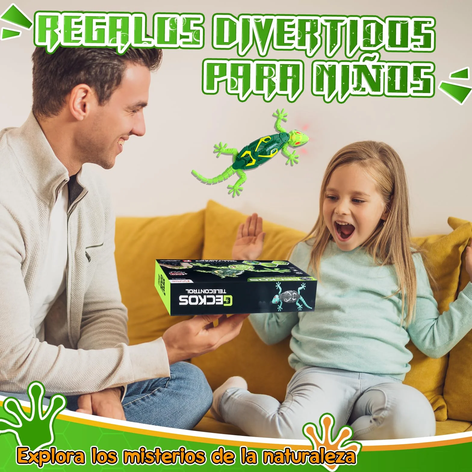 Charmofun Lagarto Trepador Paredes con Ojos LED, Gecko Juguete Realista para Niños 4+ Años (Verde)