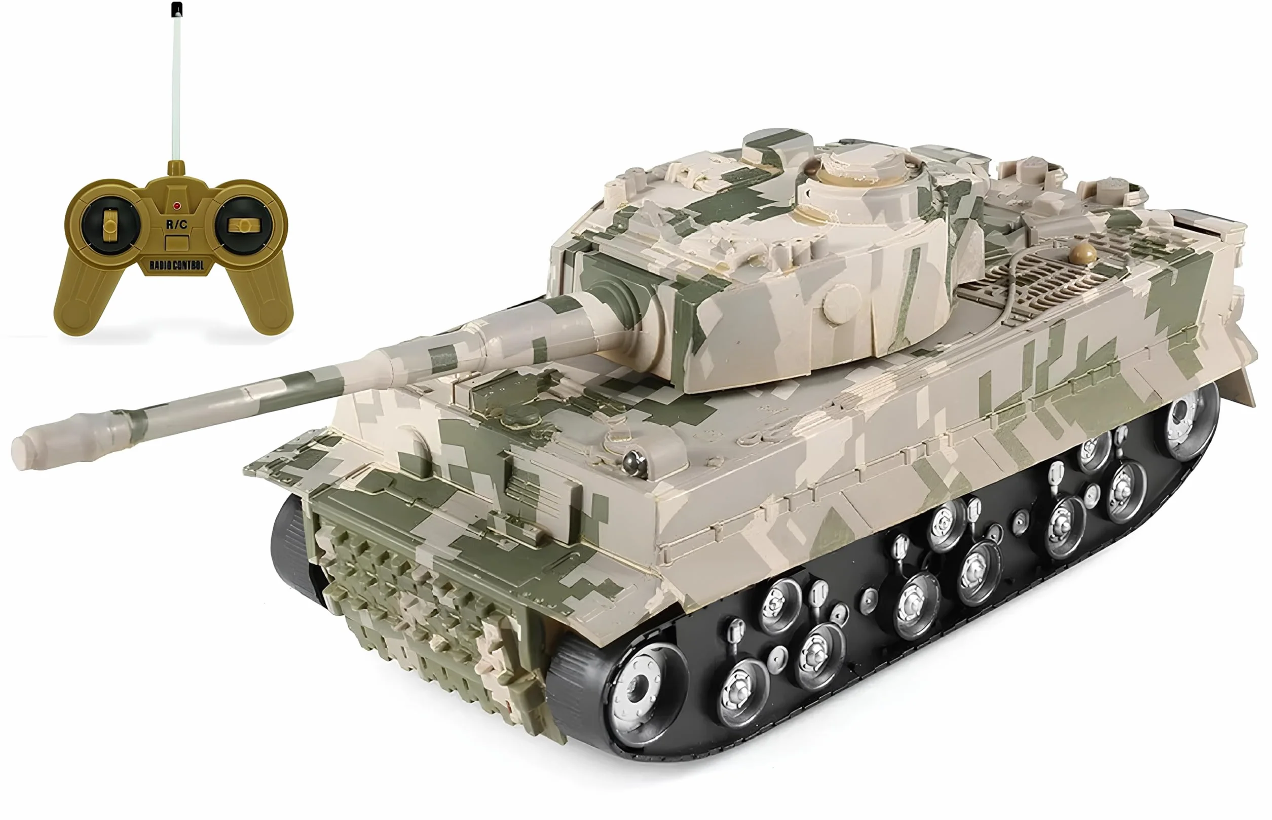 Tanque Teledirigido Militar Grande 28 cm con Luces y Efectos Sonoros, Torre Giratoria 360° Battle Tank RC