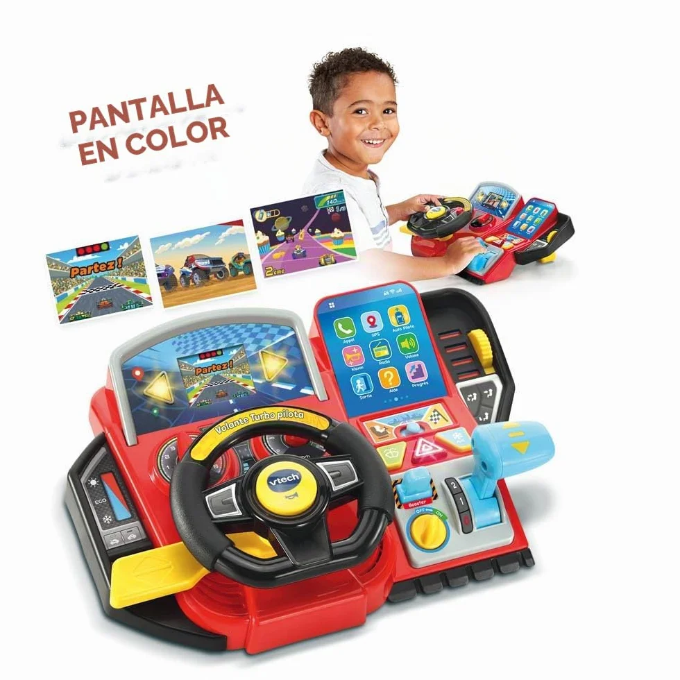 VTech Volante Turbo Piloto Infantil con Tablero Interactivo, 20 Juegos Educativos, 9 Circuitos, Pantalla LCD, Italiano