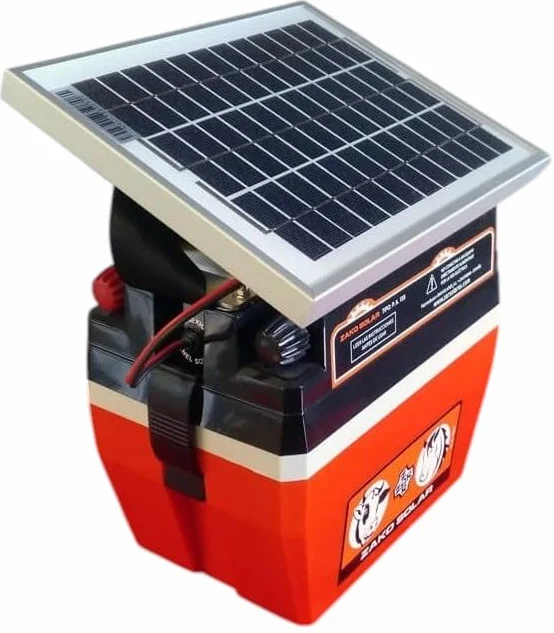 Pastor eléctrico con Placa SOLAR 5W Y Batería recargable de 12 V, Mod. ZAKO SOLAR PA133