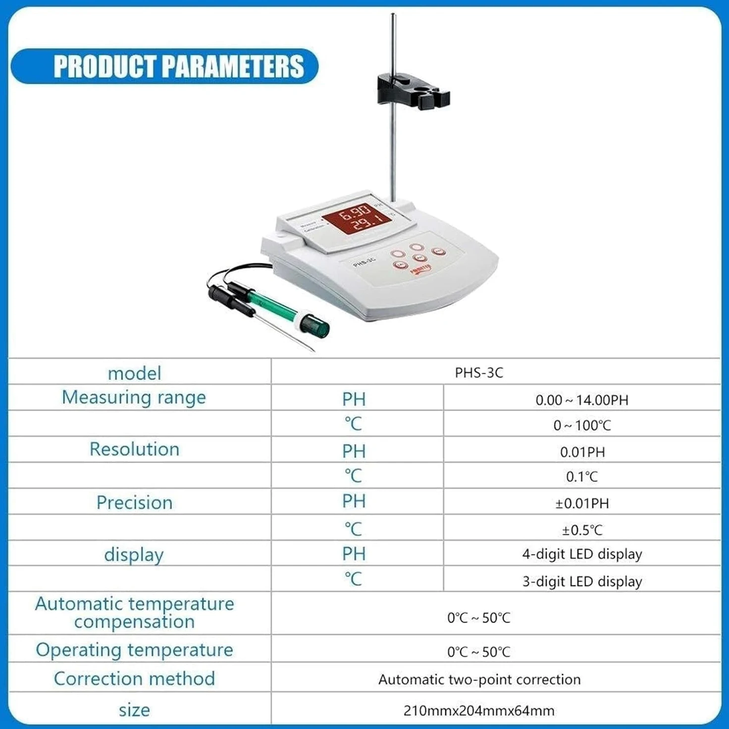Genérico Medidor De Ph De Sobremesa para Laboratorio, Medidor De Ph Digital, Calibración Automática con Precisión De 0,01 Ph, Compensación De Temperatura De Doble Electrodo