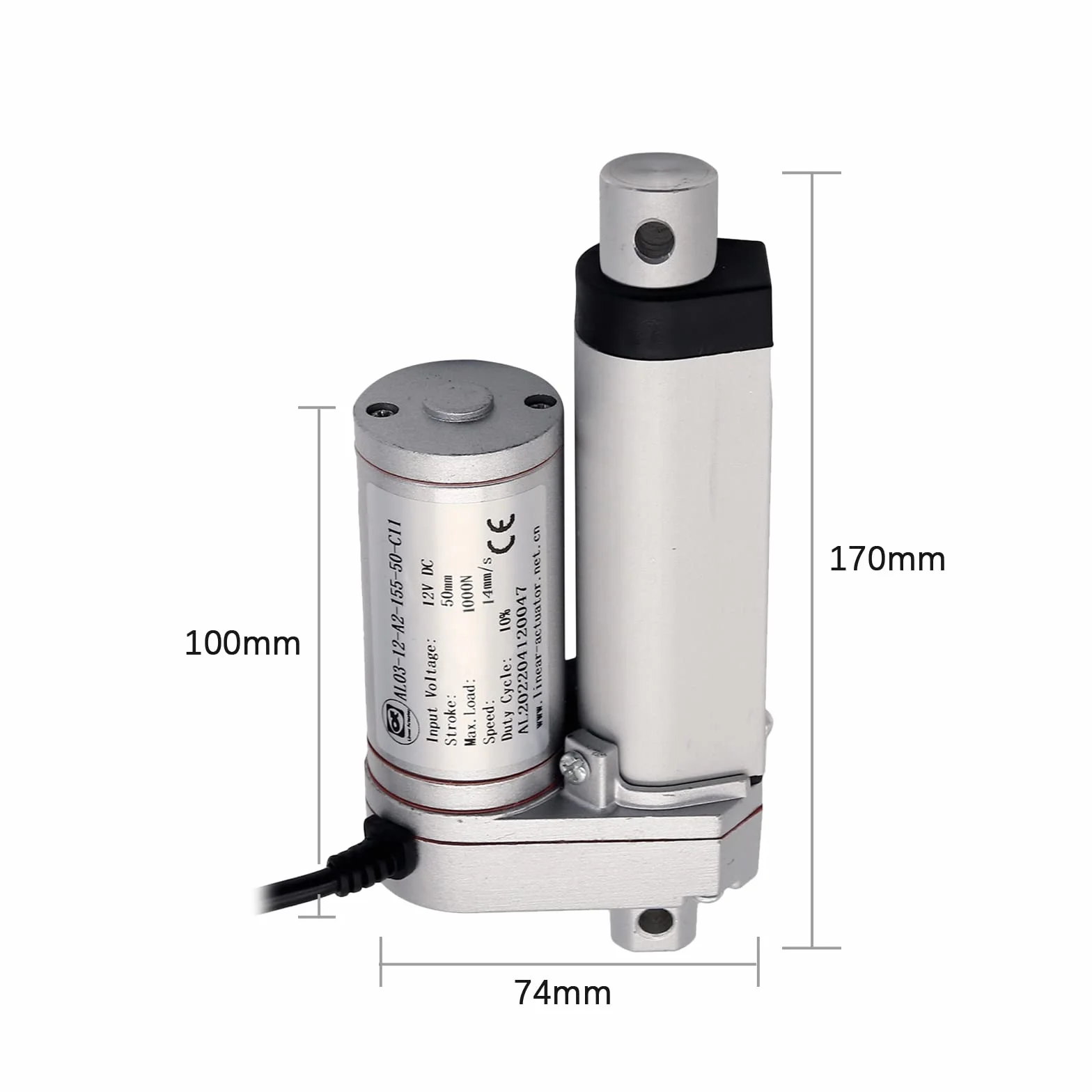 Actuador Lineal 1000N 50mm Motor DC 12V Resistente Para Auto RV Abridor de Puerta Eléctrico