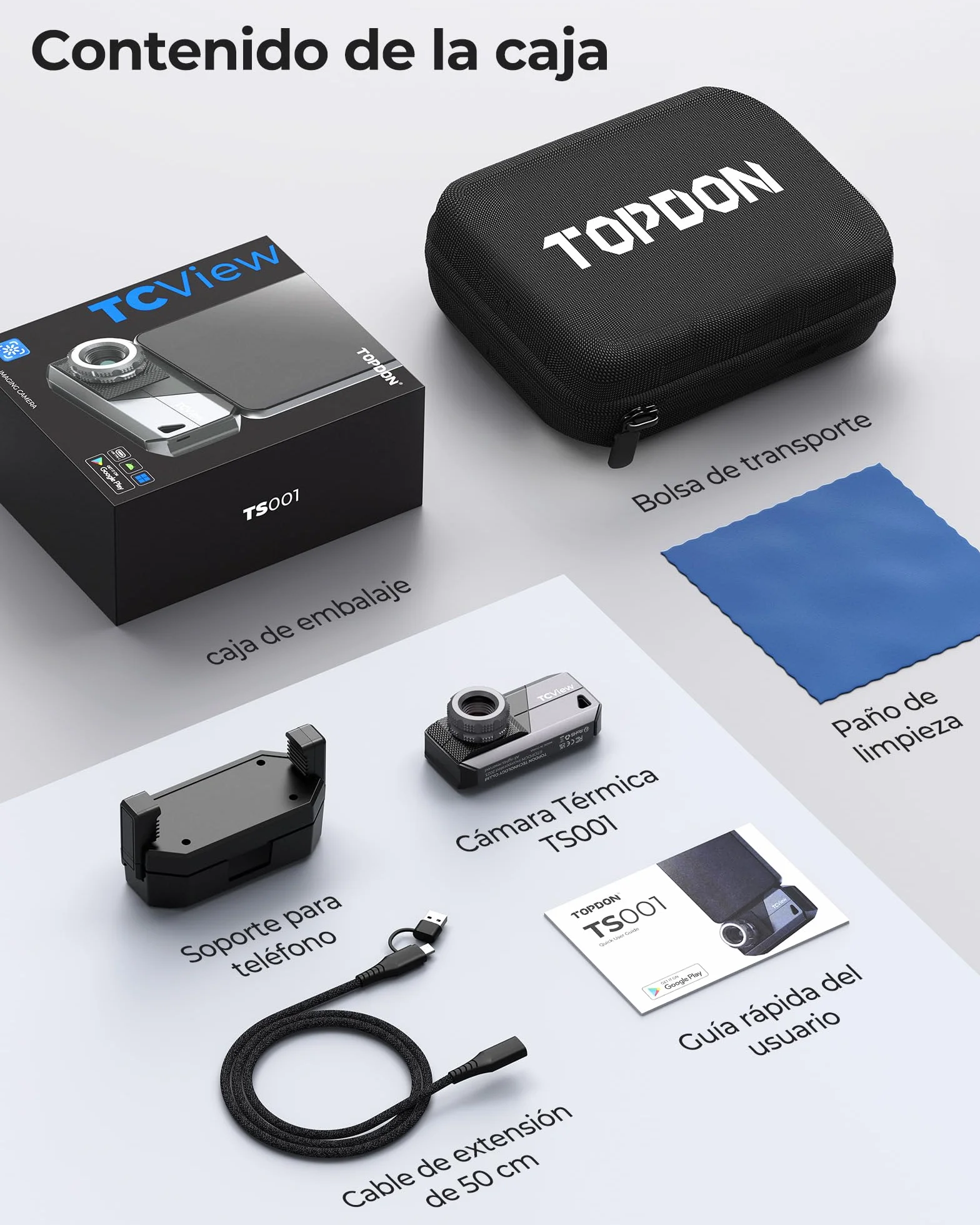 TOPDON TS001 Cámara Térmica para Android, Lente Ajustable de 9mm, Rango de Observación 0.1 a 500M, Alta Resolución 512 x 384 IR, 25Hz, Cámara Termográfica de Enfoque Manual para Placas PCB, Exterior
