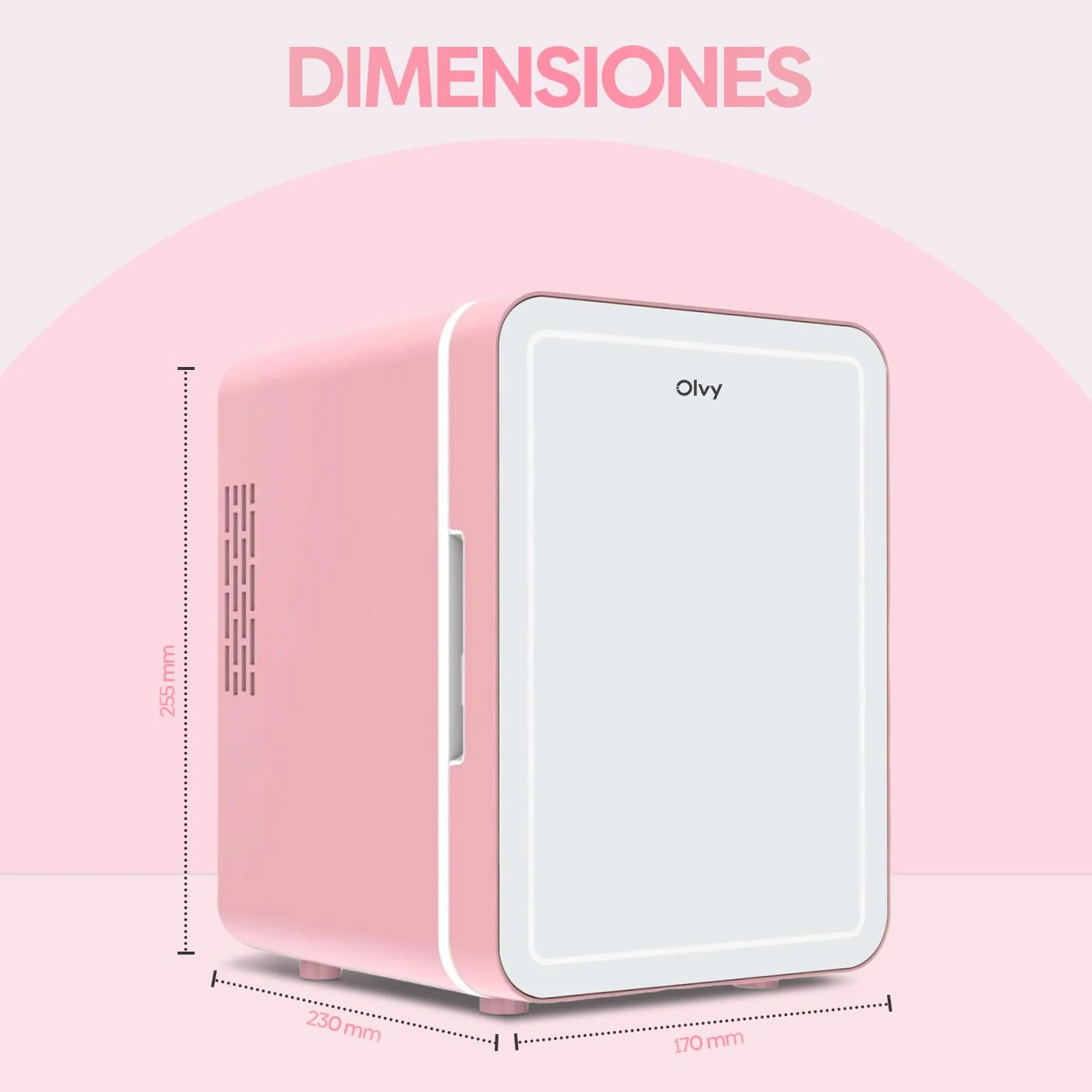 Mini Nevera Portátil Cosmética 4L con Espejo LED, Enfriamiento y Calentamiento, Rosa