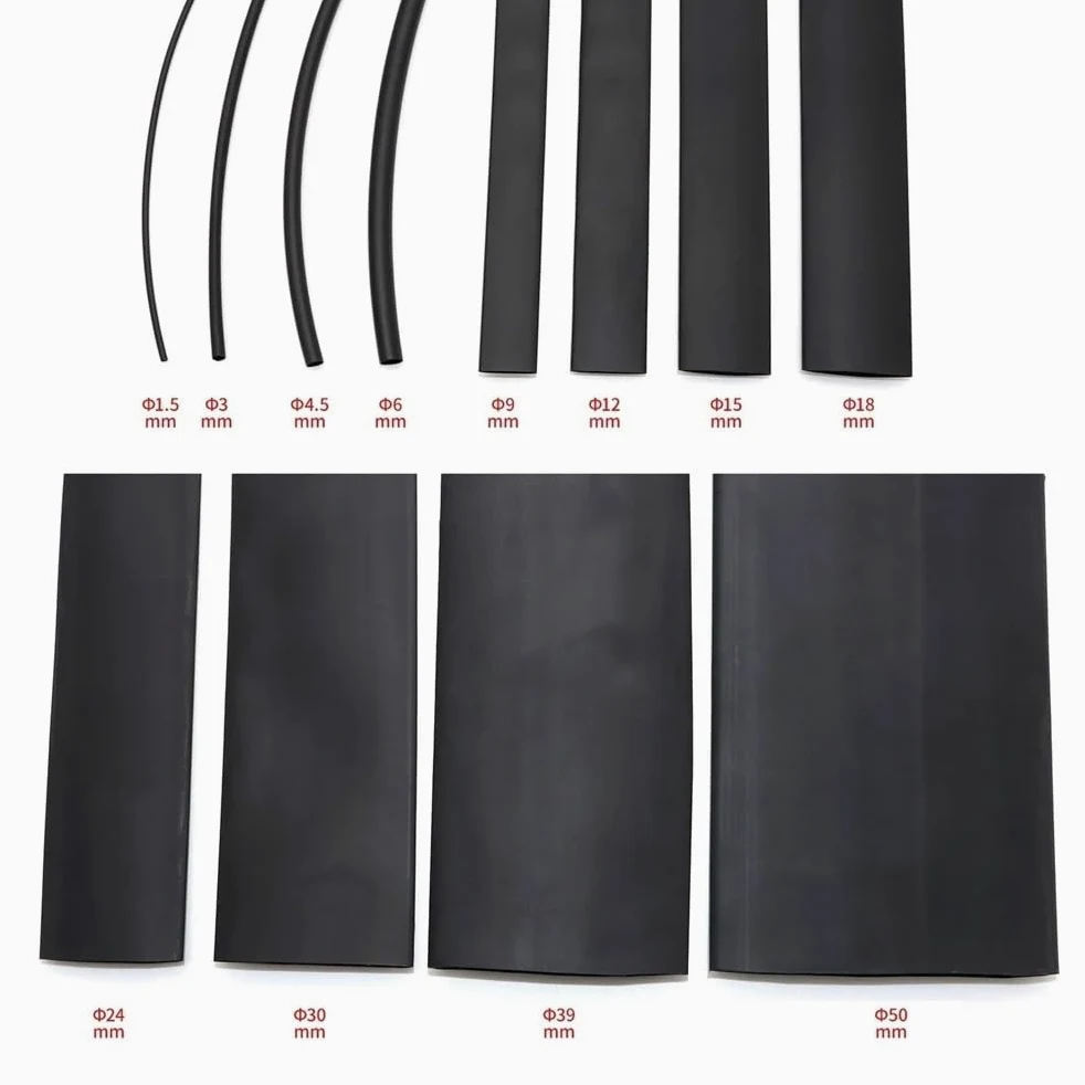 Tubo termorretráctil de poliolefina 3:1 sin Pegamento, Negro, Forma Larga, Funda Protectora for Cable, 1 Pieza(50MM*5METERS)