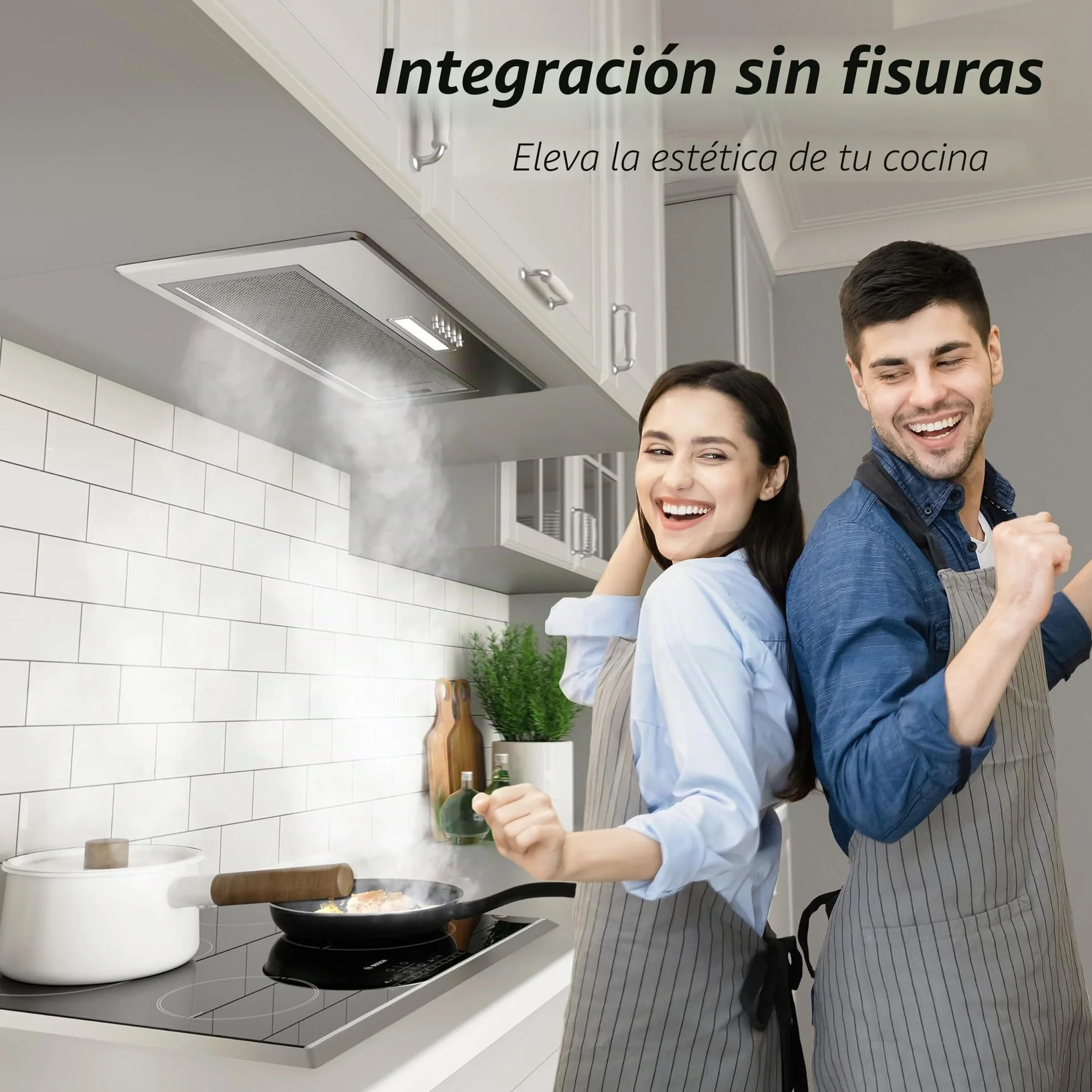 FIREGAS Campana extractora empotrada 52 cm acero inoxidable 3 niveles potencia recirculación filtro carbón activo