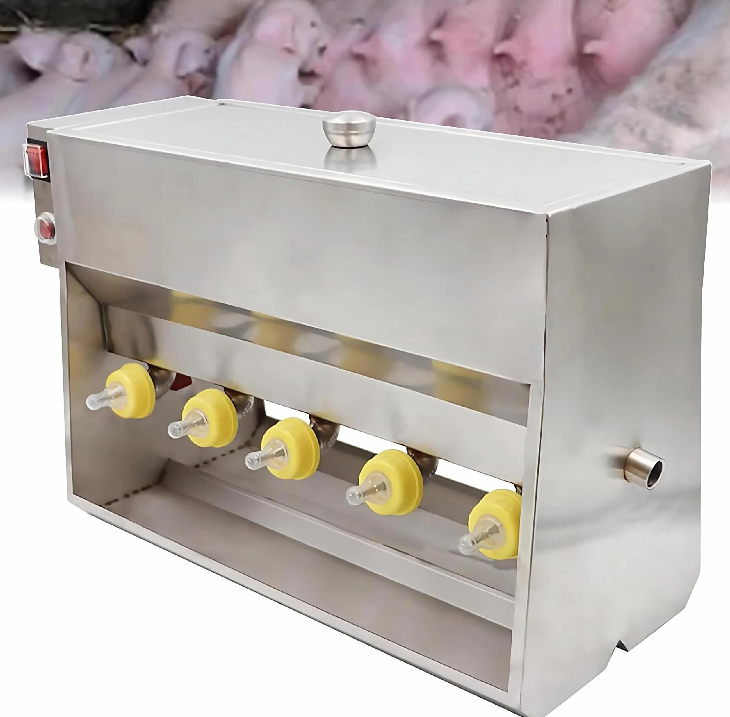 Biberón para Alimentación de Animales Grande - Alimentador de Leche Automático con Calor,15L/10 Pezones, 20L/14 Pezones, Sonido para Atraer a Crías (Lechones, Corderos, Terneros) 10 Nipples