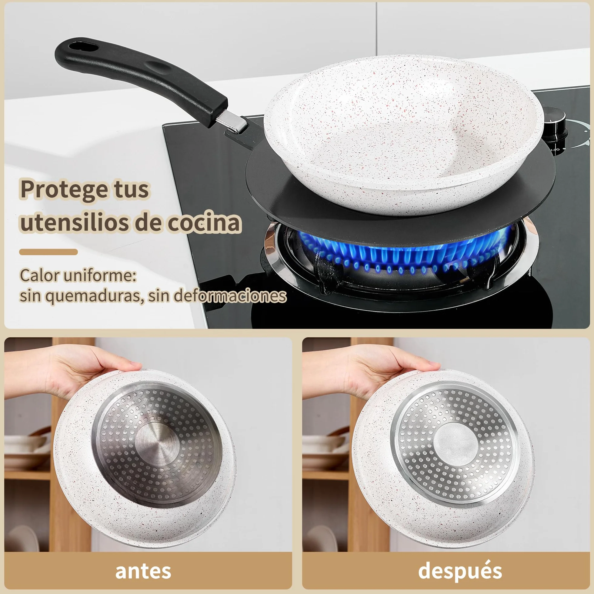Placa Adaptadora para Inducción con Mango Desmontable, Difusor de Calor 24cm, Negro, Compatible con Cocinas de Inducción, Gas y Eléctricas