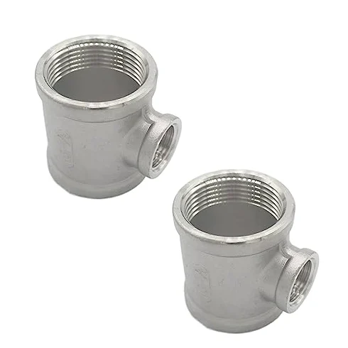 Conector en T Reductor de Acero Inoxidable SUS304, Rosca Hembra NPT, Juego de 2 Piezas, para Sistemas de Refrigeración, Hidráulicos y de Gas(1/2 X 3/8 Inch)