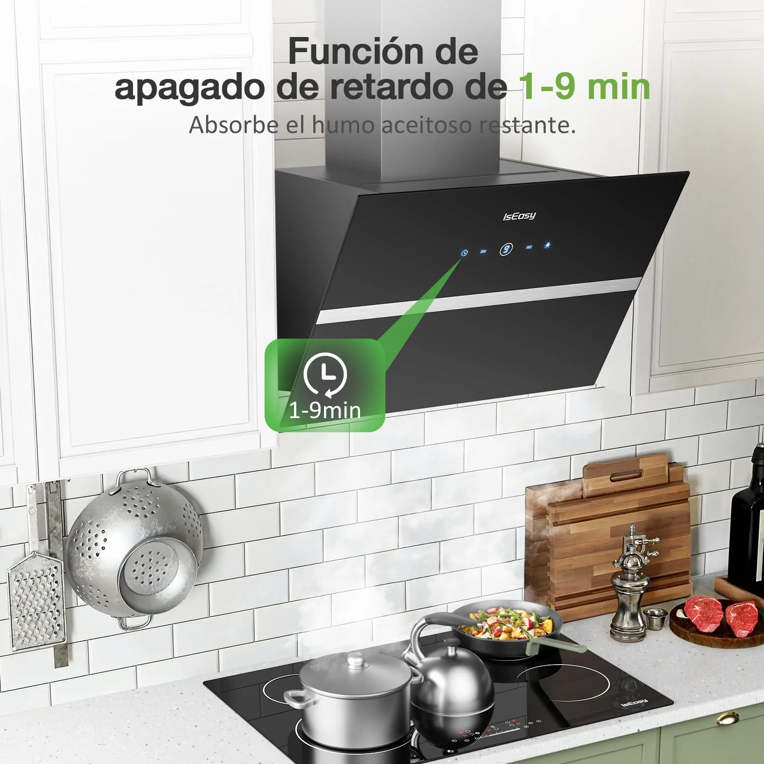 Campana Extractora 60cm 578 m³/h 4 Niveles Control Táctil Negro