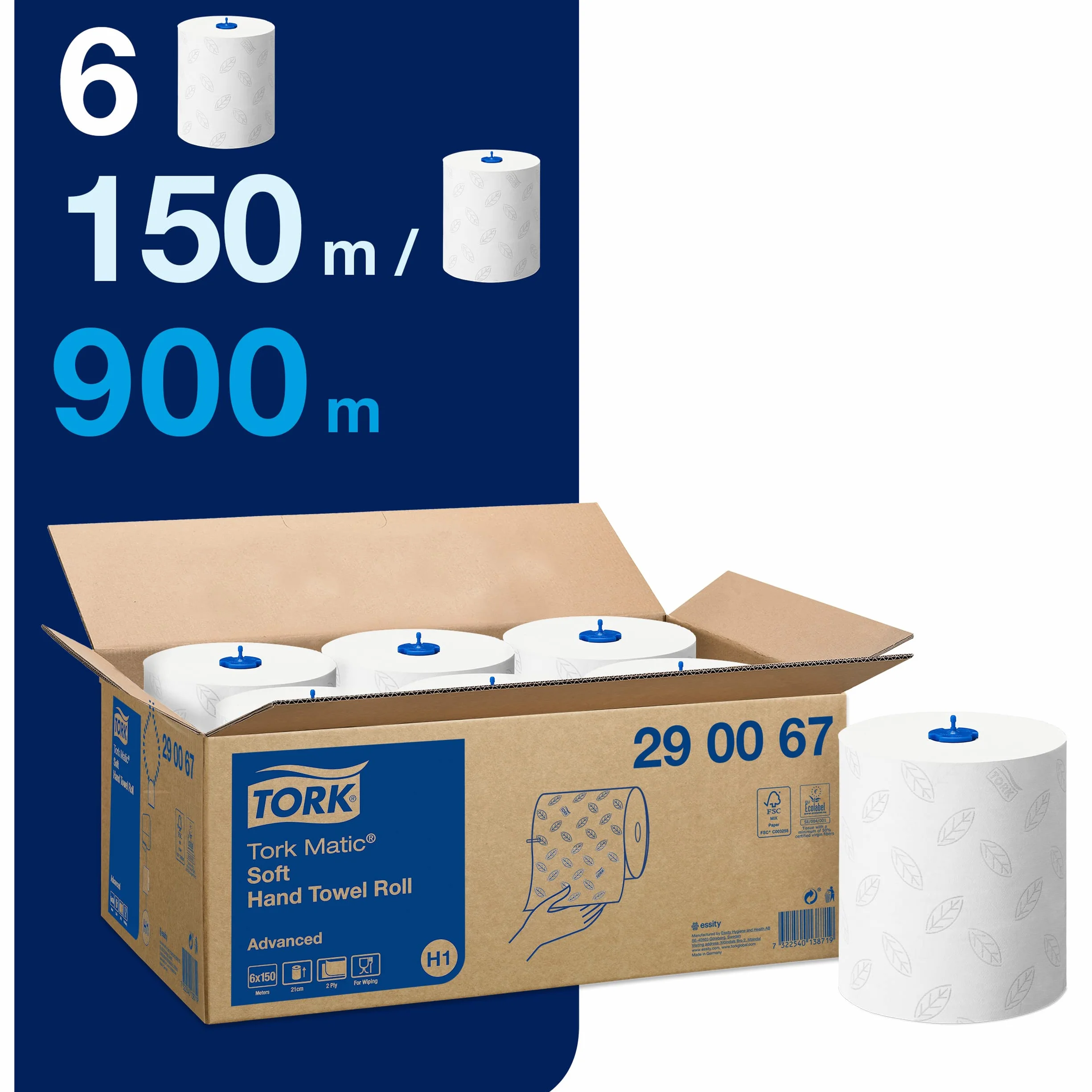 Tork Matic Blanco - Toalla de papel (210 mm, 150 m, 19 cm, 1,31 kg, 388 mm, 588 mm)