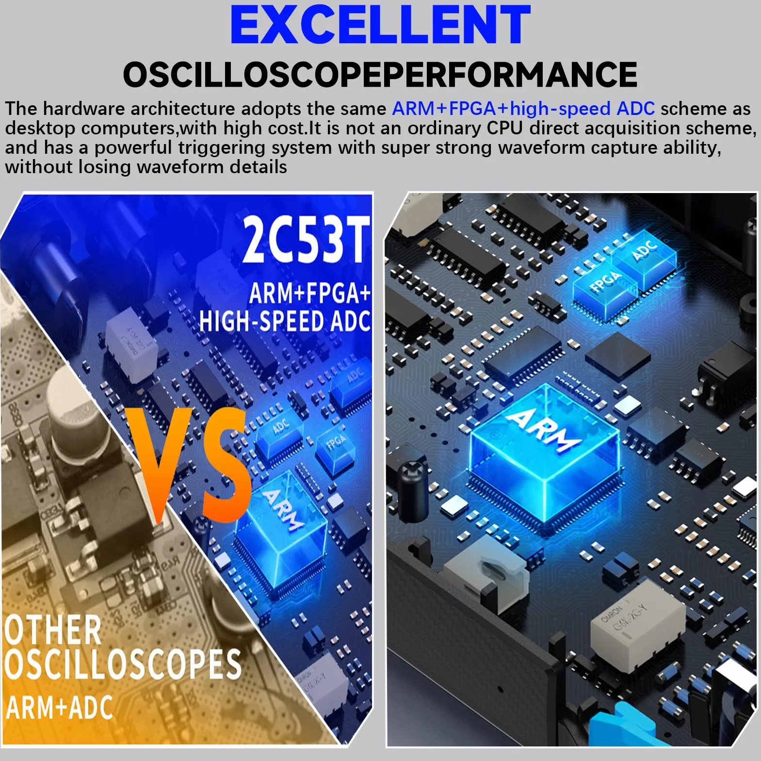 DEWIN Osciloscopio 2C53T,Osciloscopio Digital Osciloscopio Portatil/Multímetro/Generador de Señales dds 3 en 1, 2 Canales Frecuencia de muestreo de 50 MHz 250 MSa/s 19999 recuentos