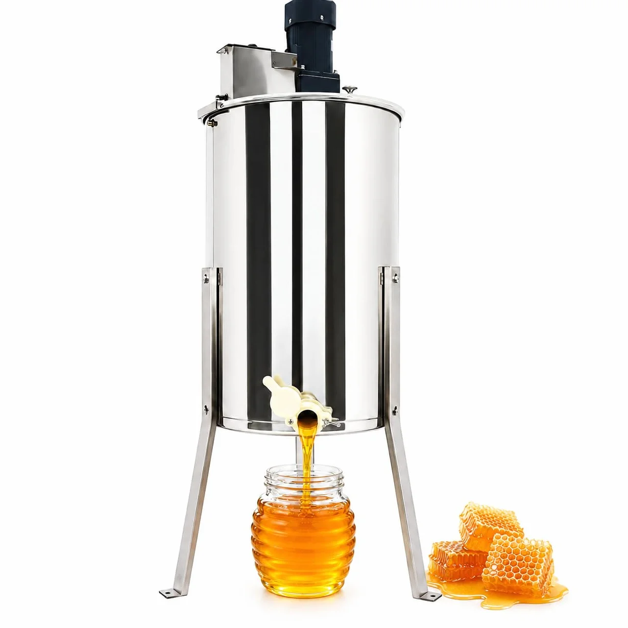 Extractor de miel eléctrico de 140 W, extractor de miel de acero inoxidable, 4 marcos, extractor de miel con tapa acrílica, centrifugadora tangencial eléctrica para la industria de la miel