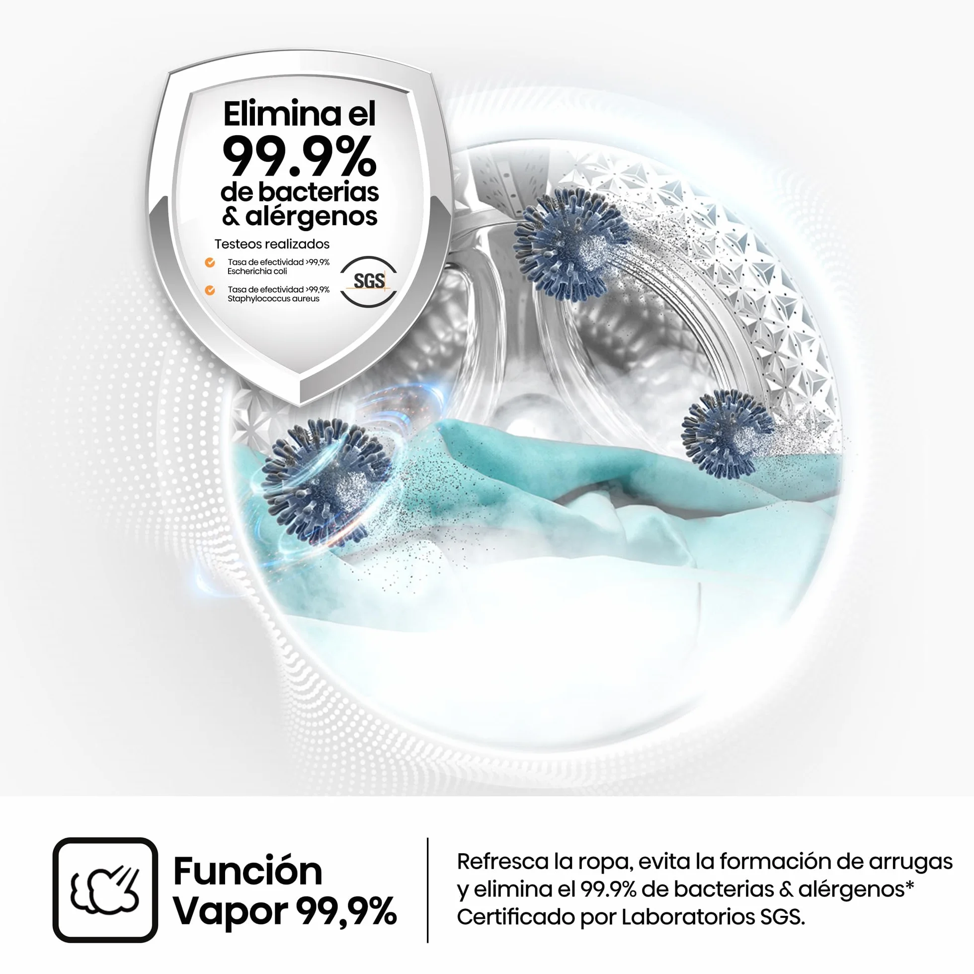 Hisense Lavadora 7Kg 1200 rpm Clase A Fondo 44cm Vapor 99,9% Blanco