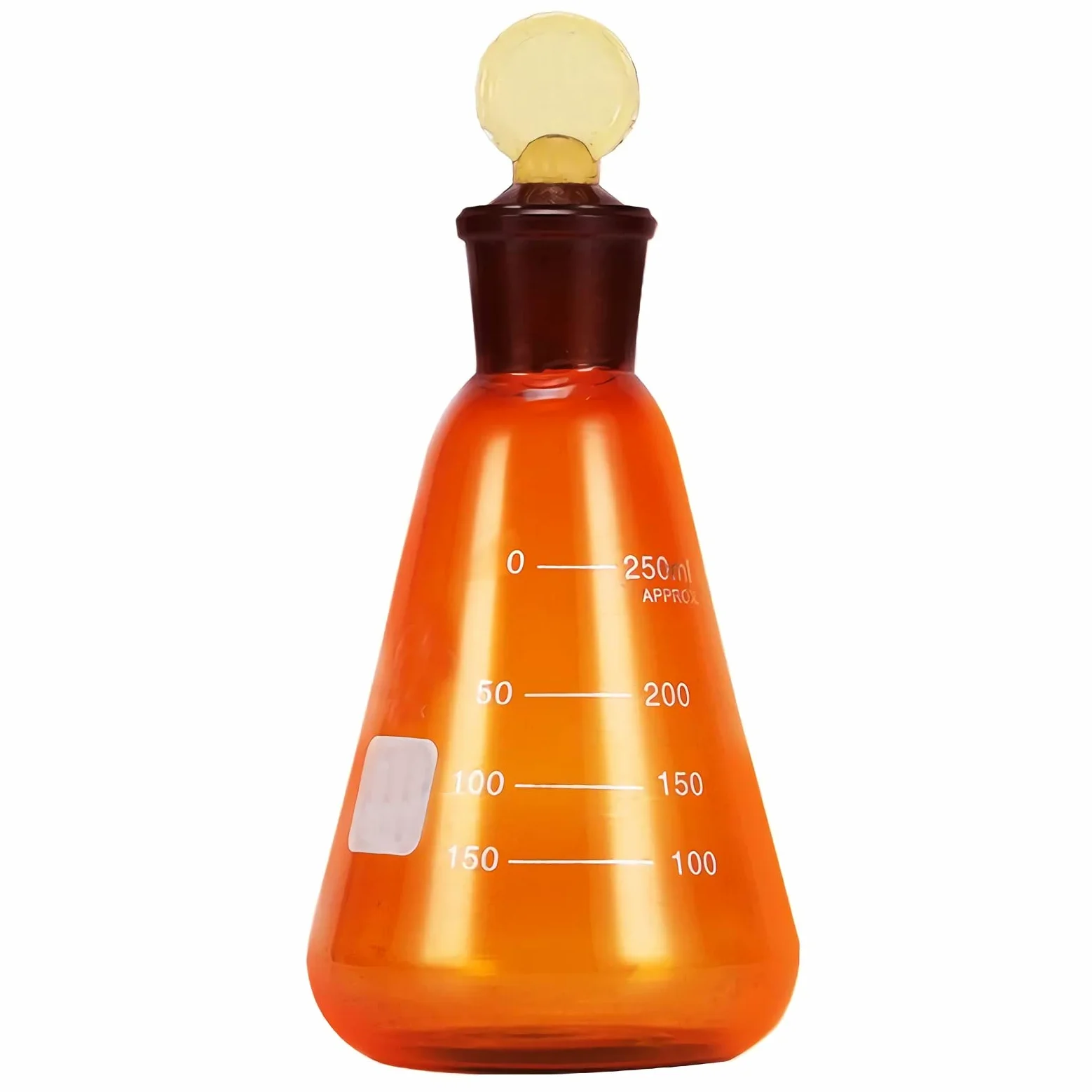 Matraz Erlenmeyer de vidrio, matraz de laboratorio ámbar, vaso triangular de boca de molienda con tapón, cristalería graduada, para experimentos científicos 500 ml (250 ml)