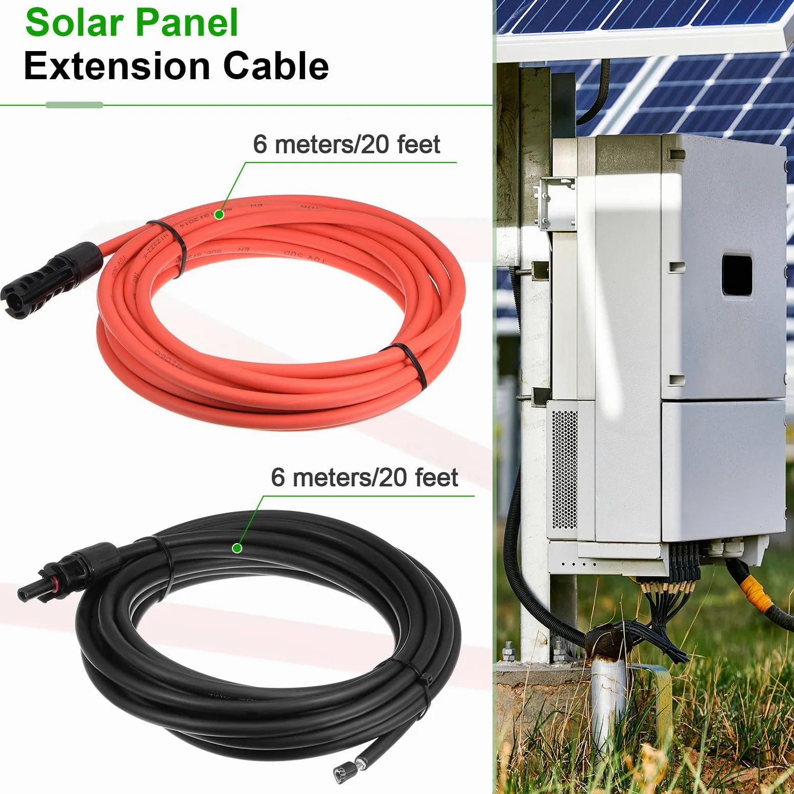 sourcing map Solar Panel Cable 20 Pies 8 AWG 10mm2 Solar Cable Estañado Cobre Alambre con Hembra y Macho Conector Negro Rojo para RV Barco Marino Solar Panel