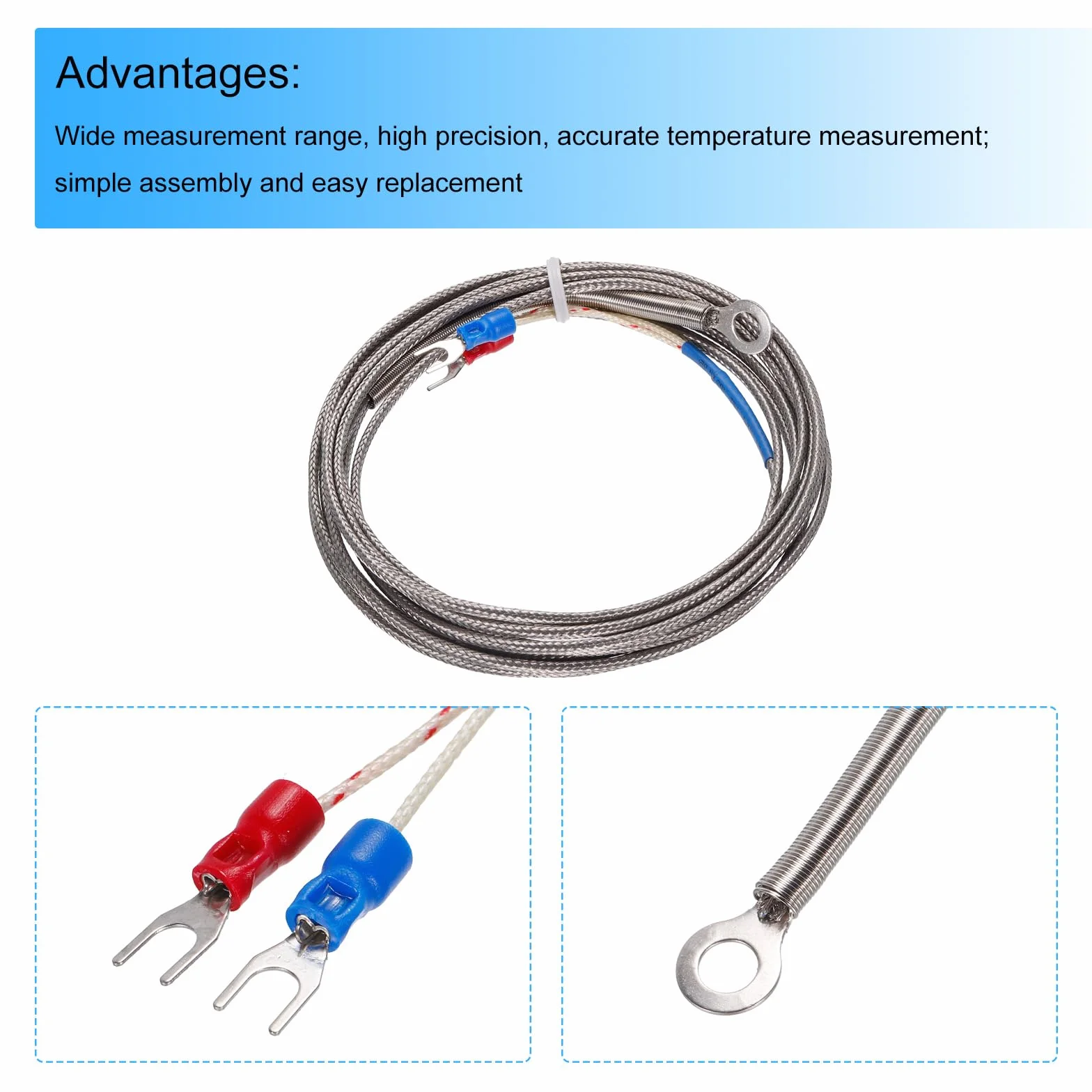 QUARKZMAN K Tipo Termopar Temperatura Sensor PT100 6mm Anillo Alta Temperatura Sonda 10 Pies Cable 0 a 600°C Inoxidable Acero
