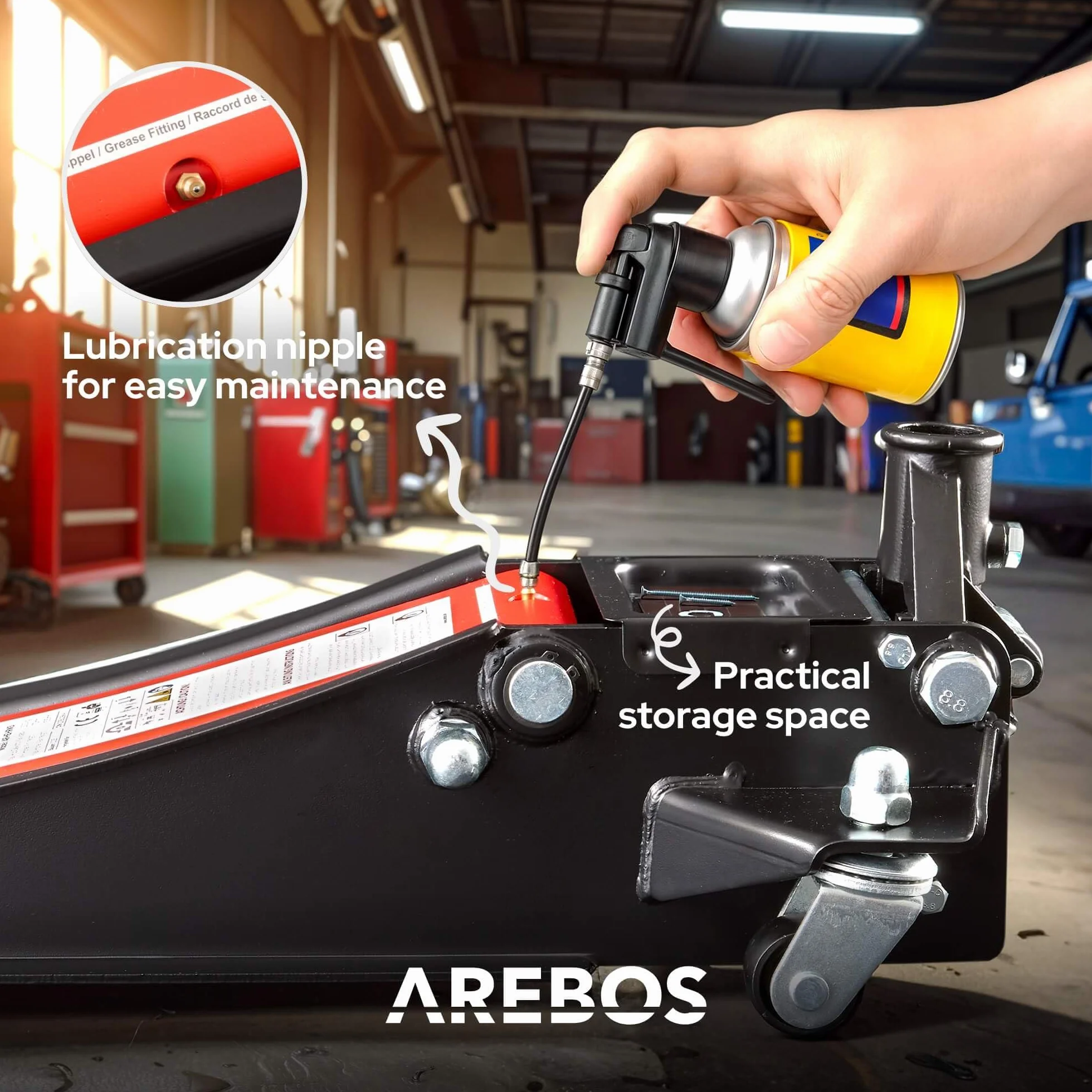 Arebos Gato hidráulico Plano 3T | 2 Soportes | 3 toneladas de Capacidad de Carga | 2 Soportes | Gato para Taller y aficiones | Gato para automóviles