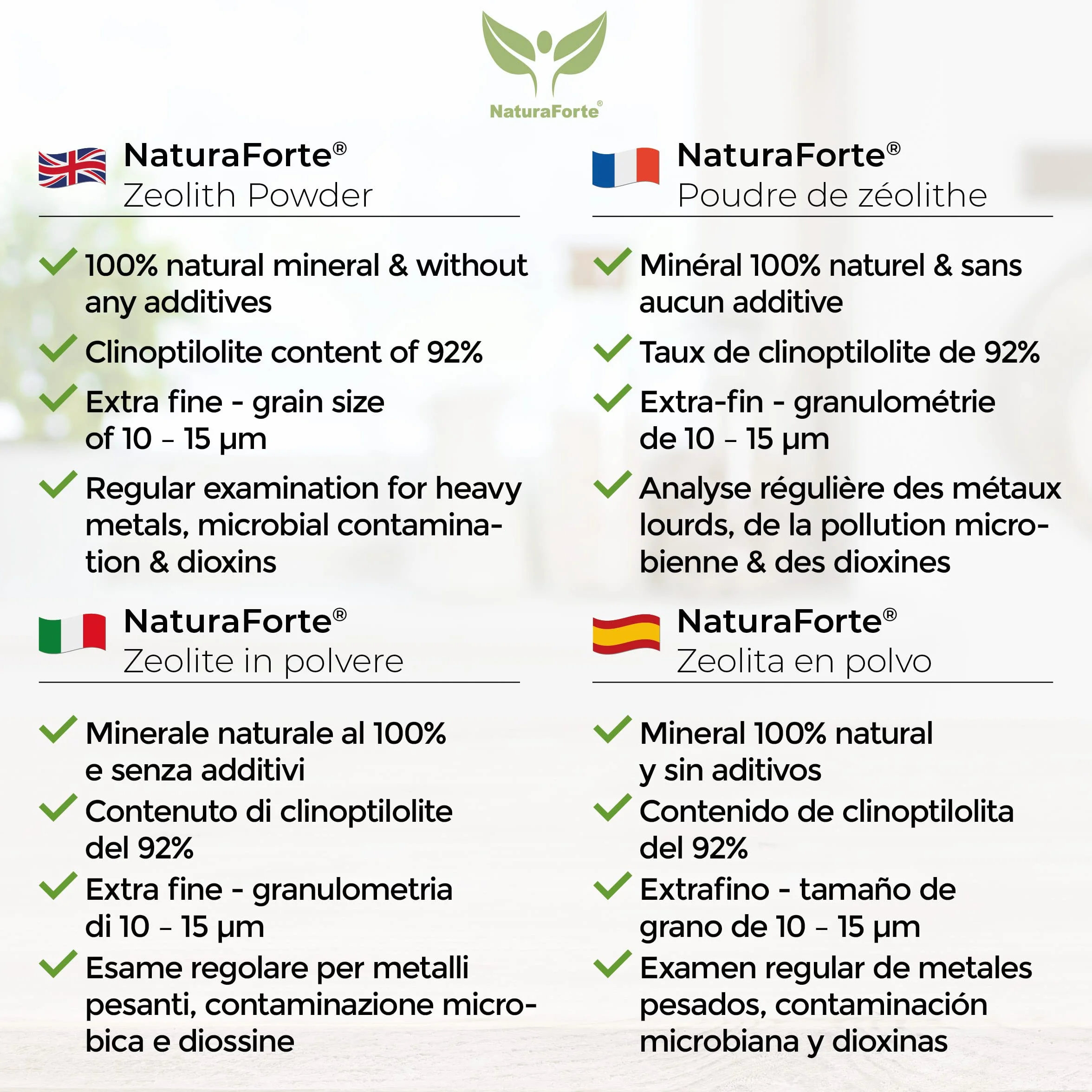 NaturaForte Polvo de zeolita 500g Clinoptilolita 92% Extra Fino sin aditivos Roca volcánica