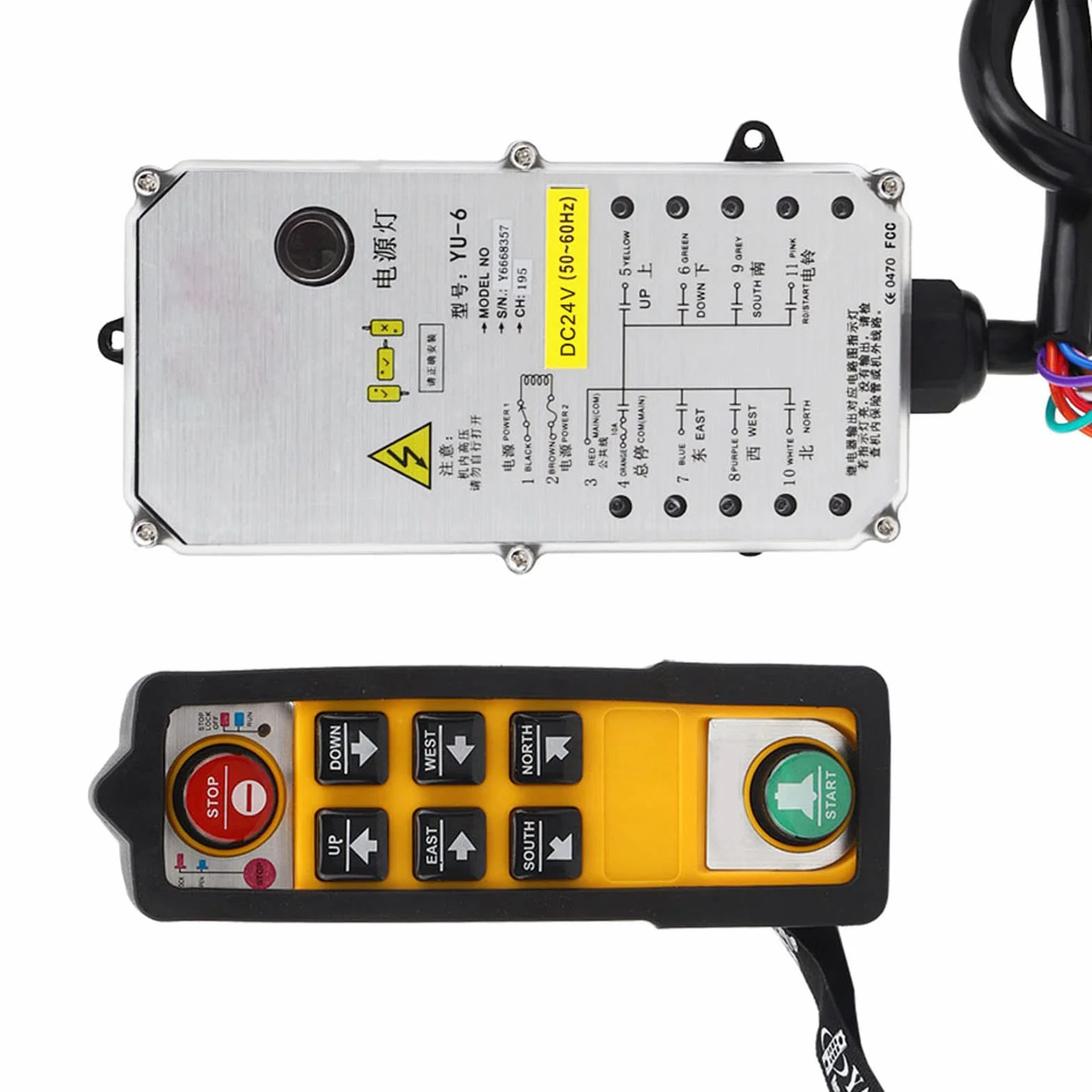 Controlador de grúa YU-6 Doble manija control remoto de grúa impermeable 800 MHz RF punto(DC24V), Default, DC24V