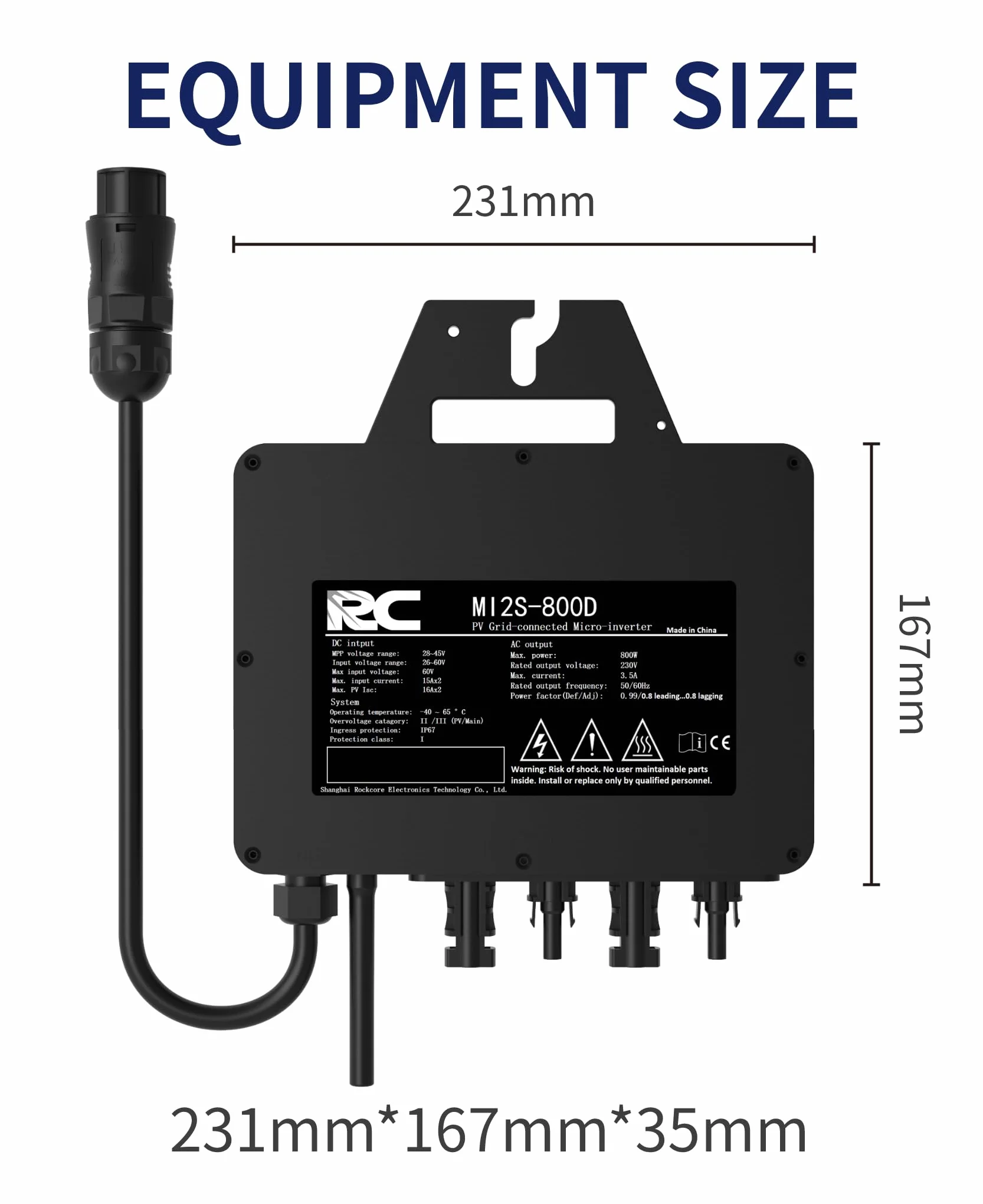Inversor Micro RC 800W, Certificado CE, Rango de Entrada DC 26-60 V, inversor Solar MPPT, Control de la aplicación Mediante Wi-Fi, Adecuado para Sistemas solares en Balcones, IP67