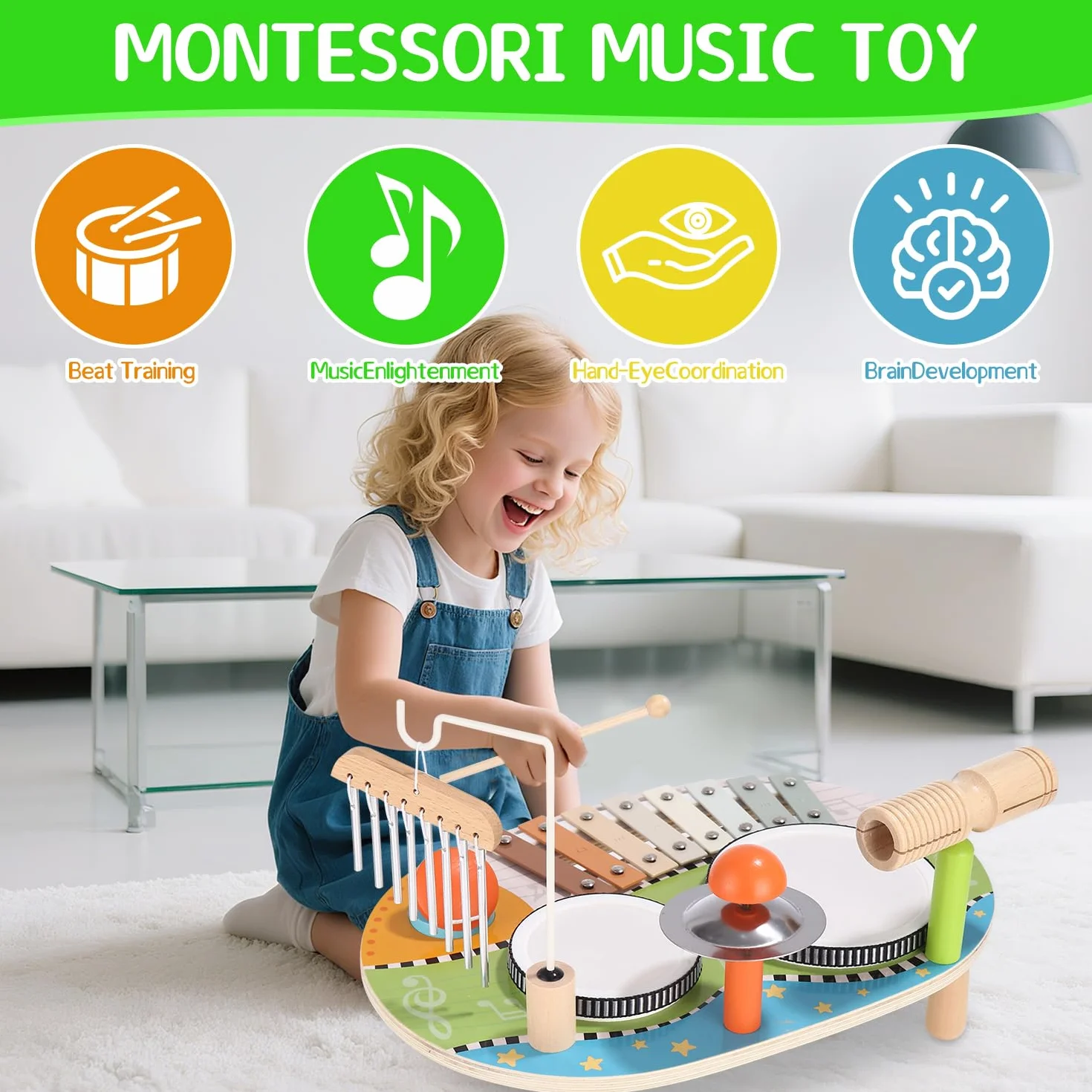 Juguetes de Madera Xilófono Tambor Instrumentos Musicales Infantiles para Bebés 2 3 4 Años